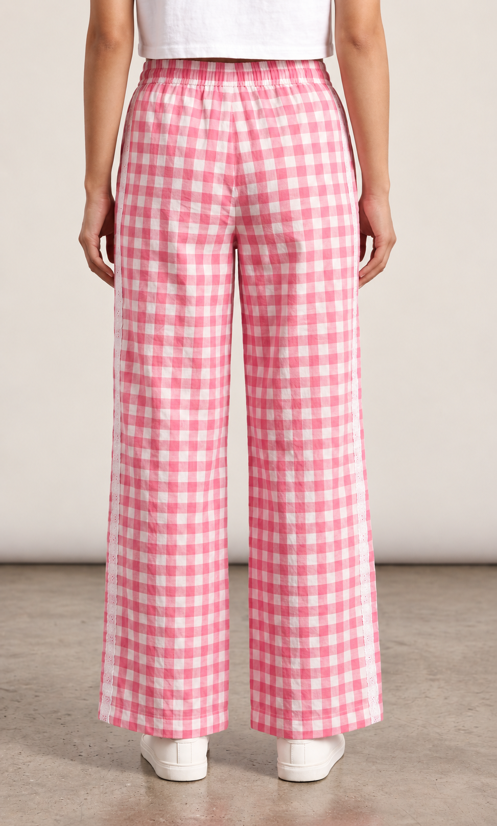 Pink Check Lower with Lace (Women)