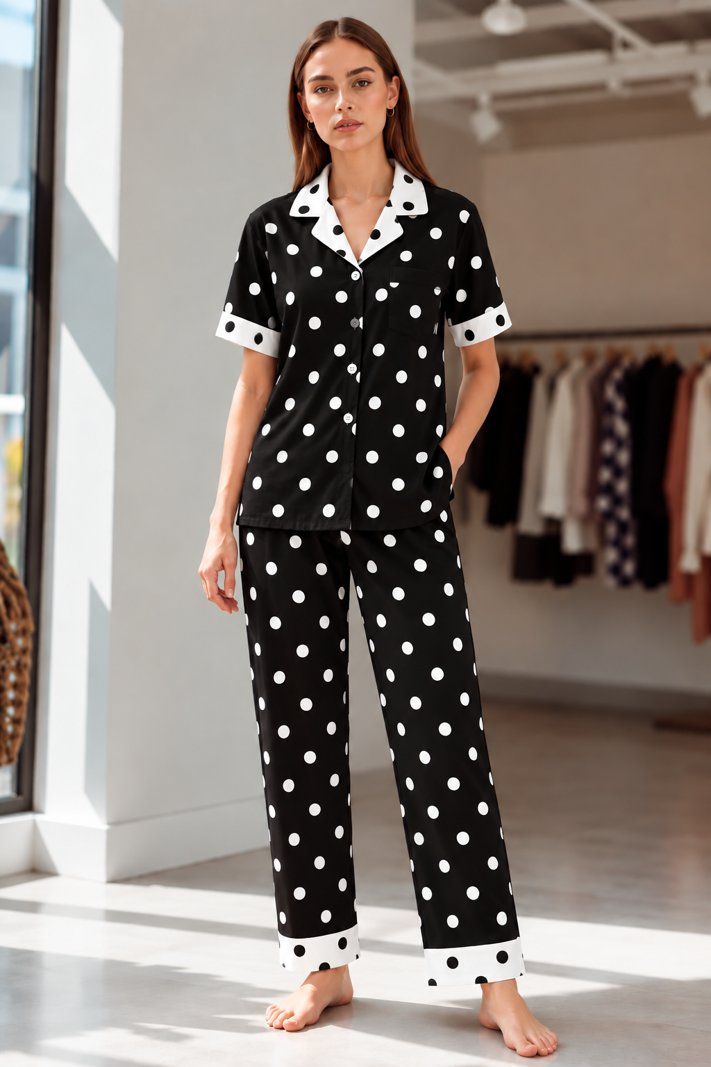 Black Polka Pj Set (Women)