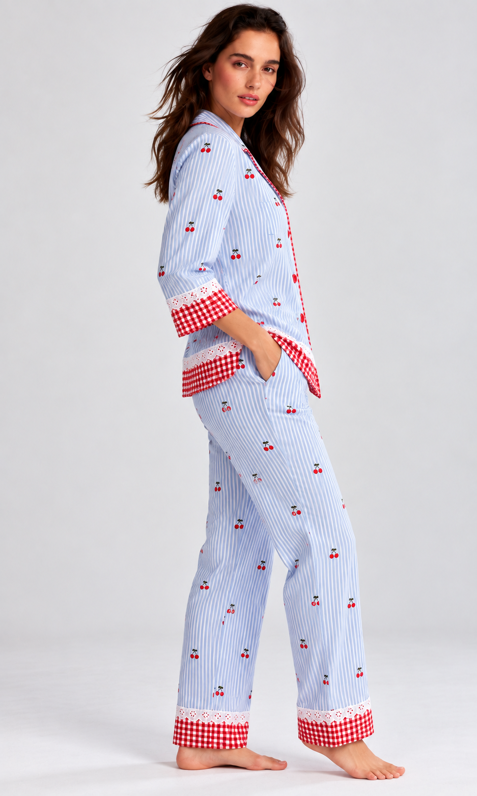 Blue Stripe Cherry PJ Set