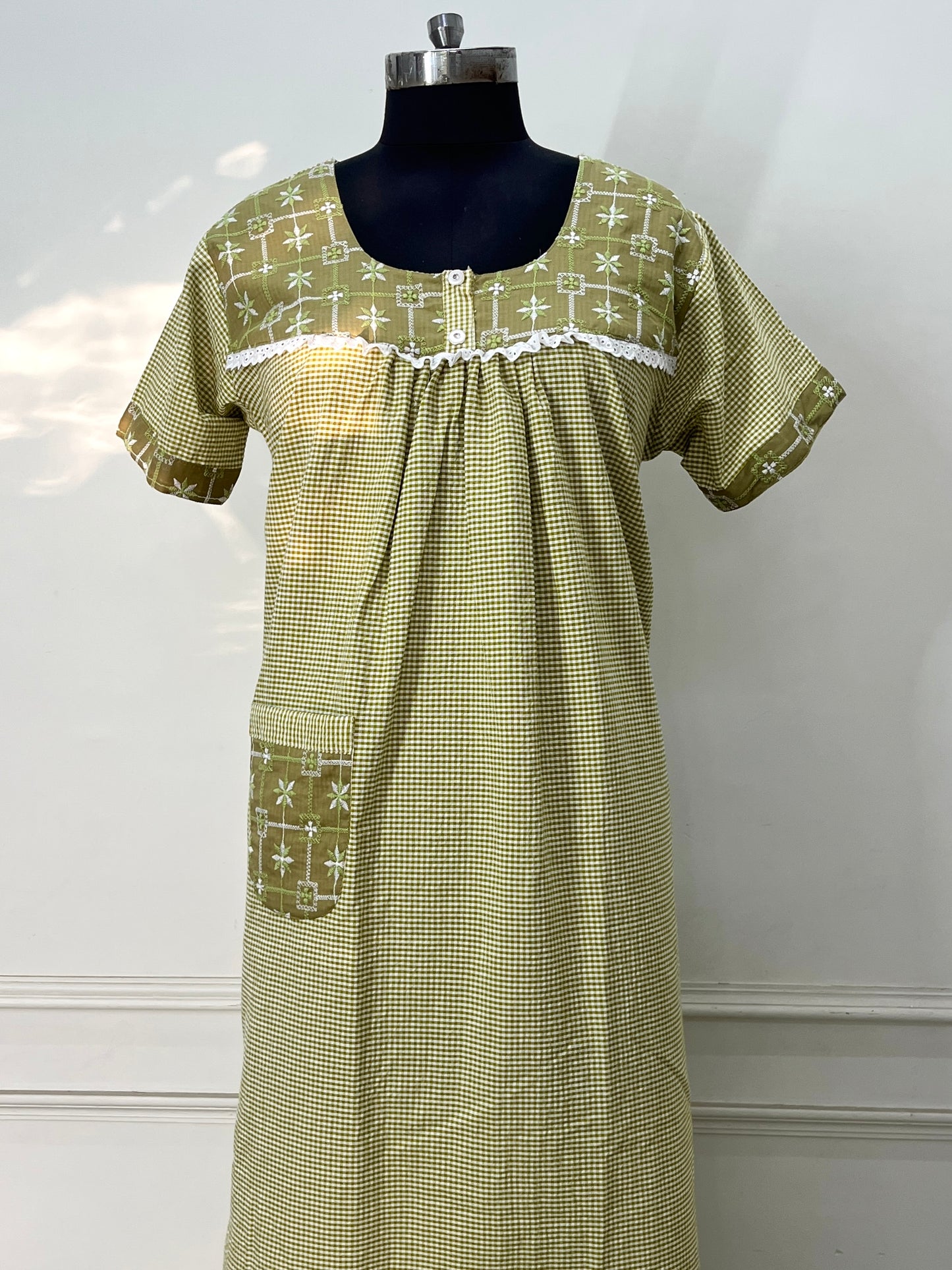 Green Floral Cotton Nighty (Women)