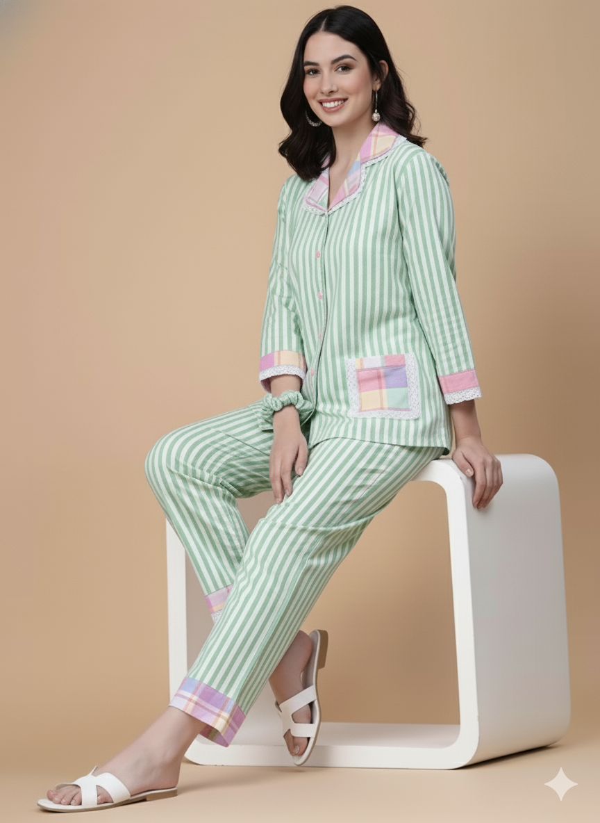 Green Stripe Pj Set (Women)