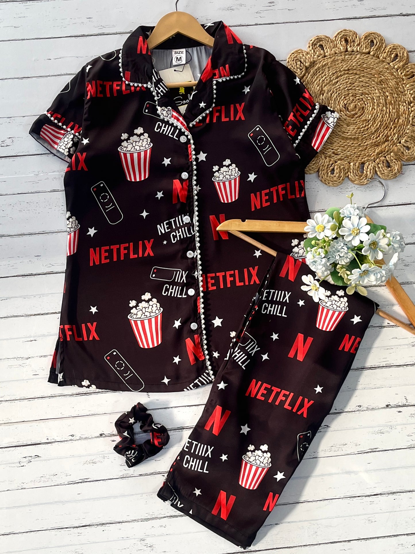 Black Netflix Pj Set (Women)