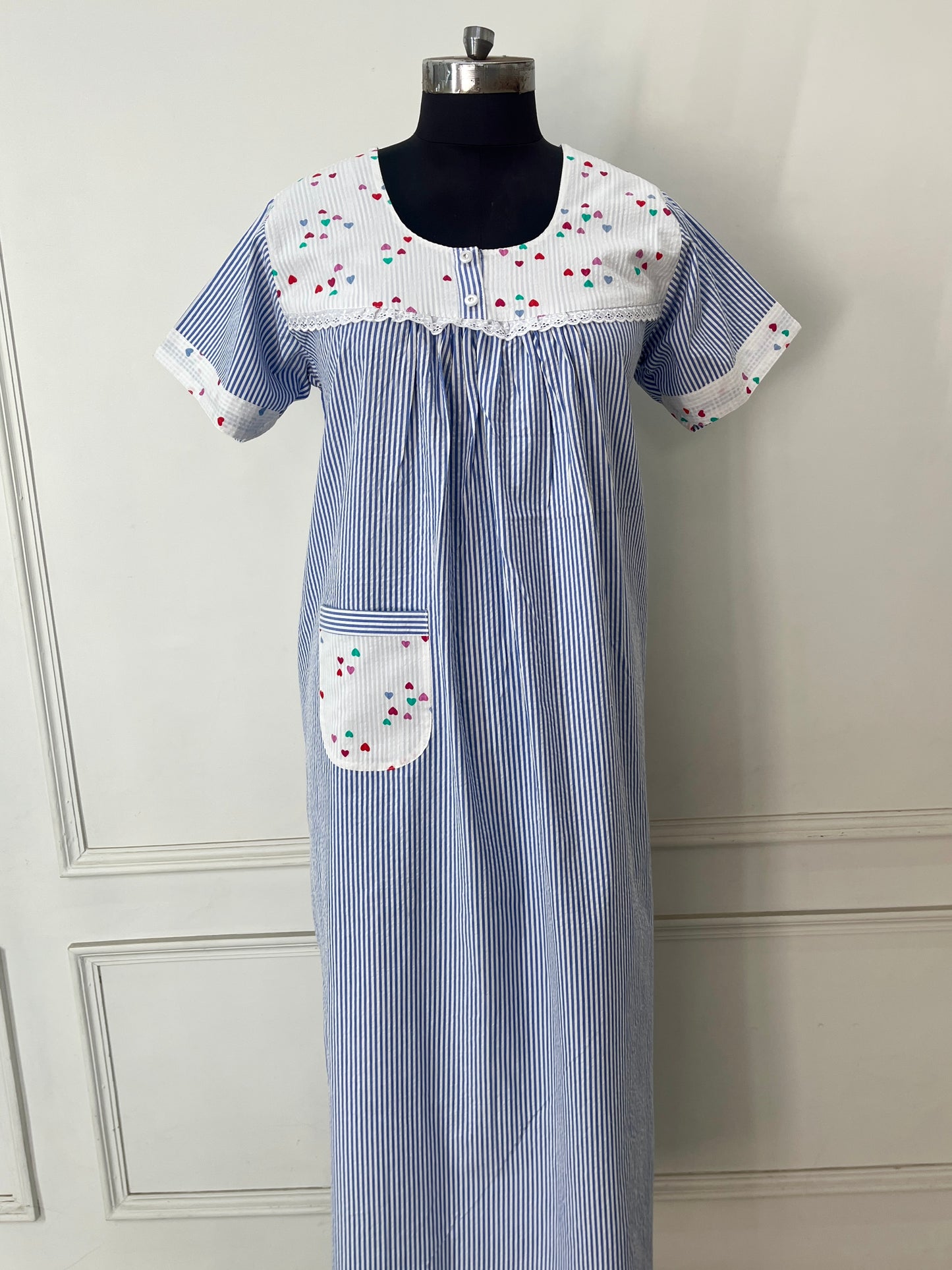 Blue Hearts Cotton Nighty (Women)