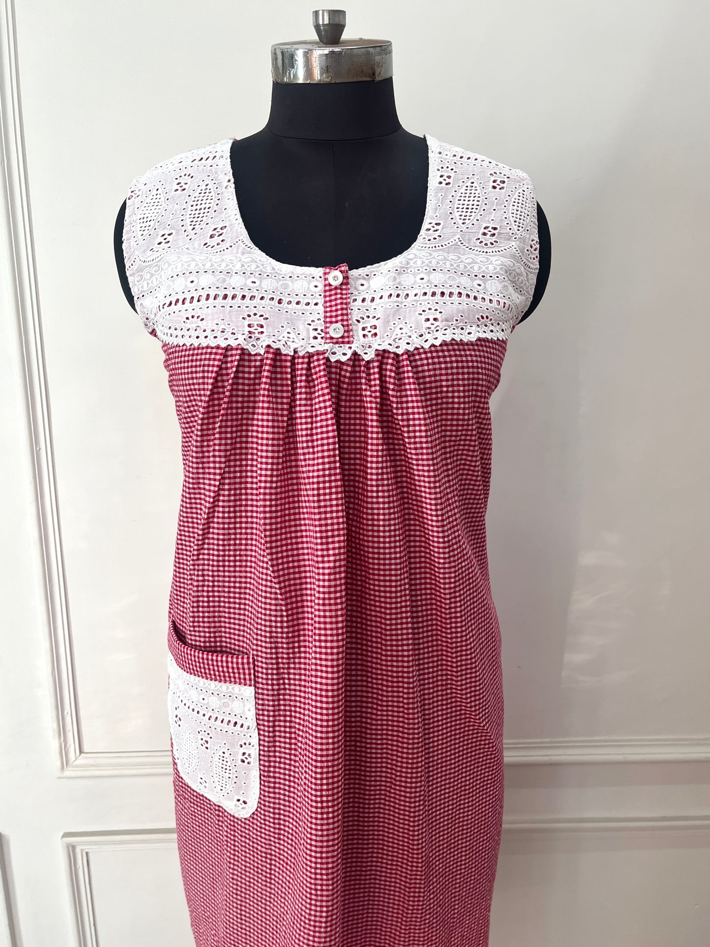 Red Short Gingham Nighty (Women)