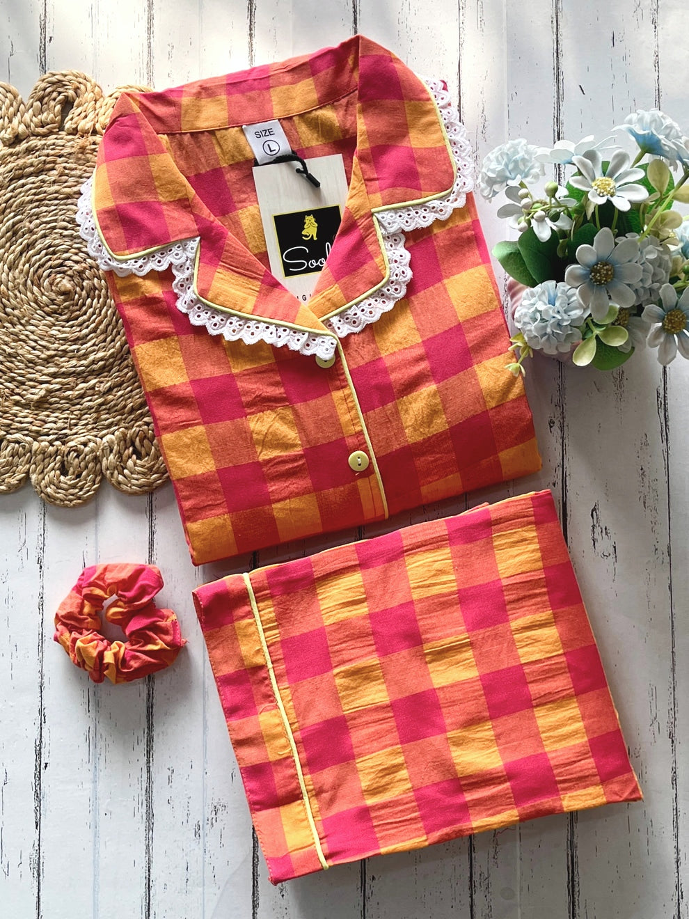 Yellow Orange Checks Pj Set (Women)