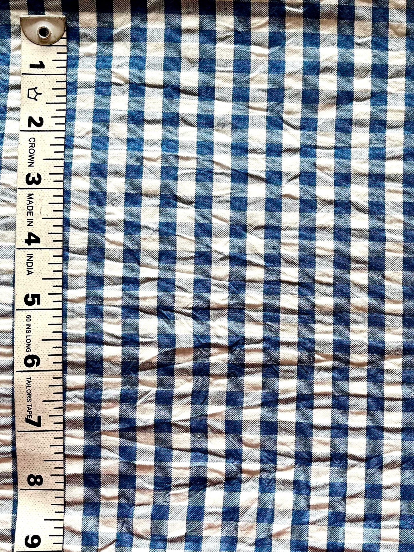 Blue Check Pure Cotton Seersucker Fabric