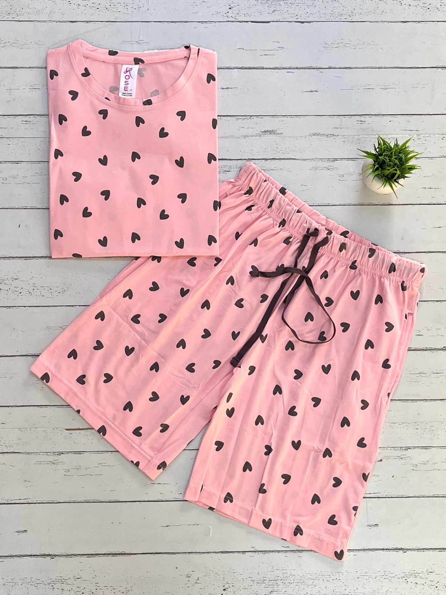 Pink Hearts Shorts Set (Women)