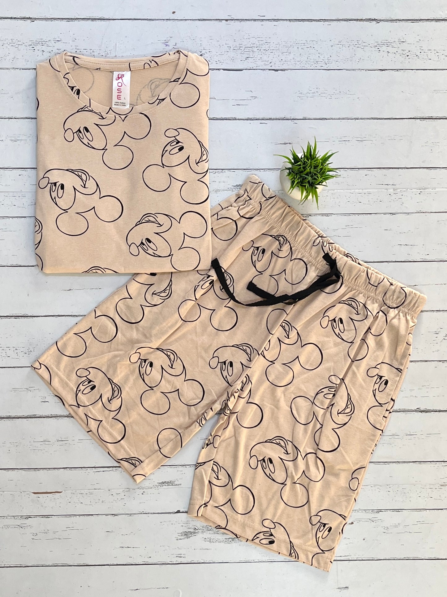 Brown Mickey Shorts Set (Women)