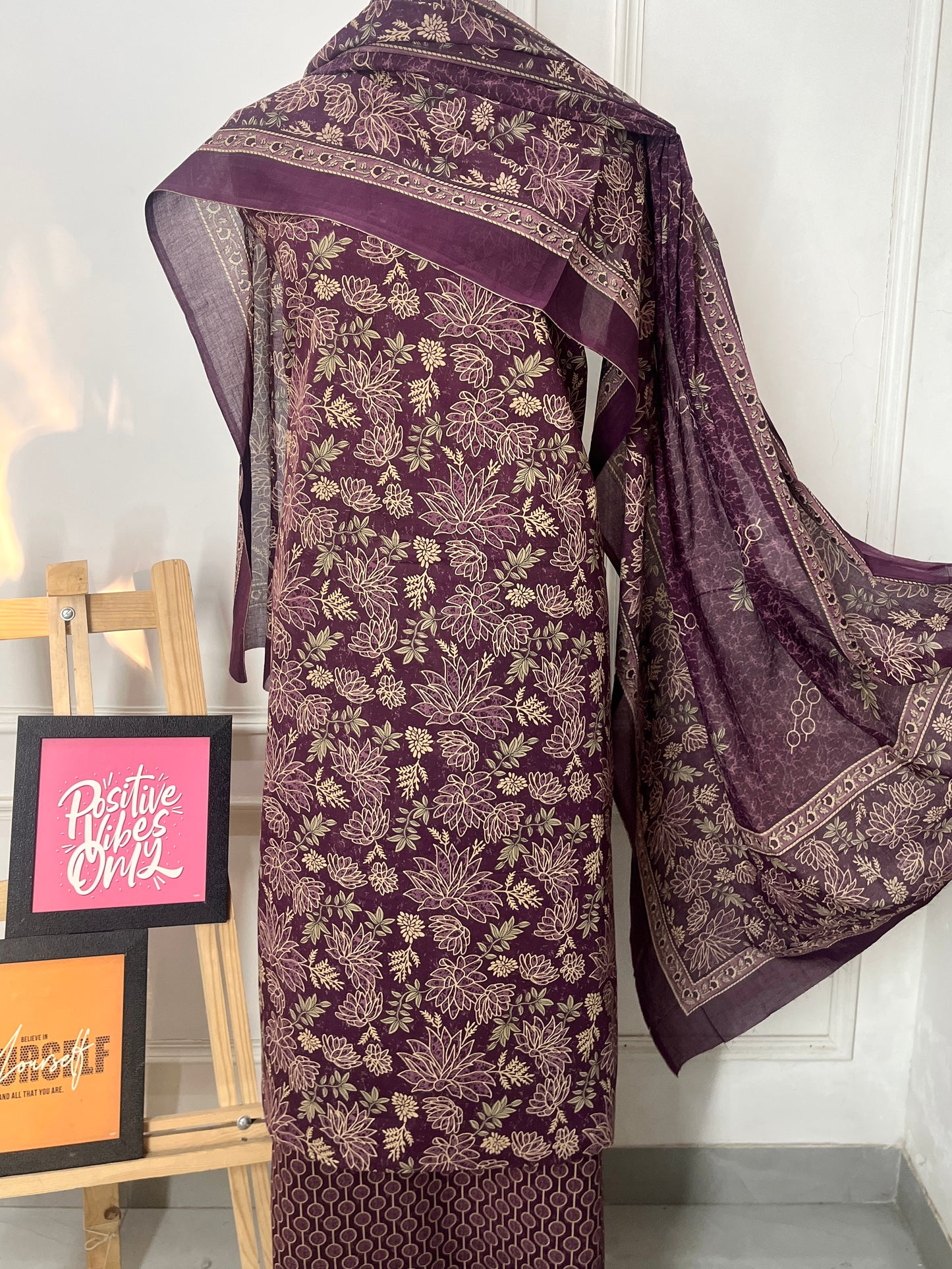 Purple Floral Cambric Cotton Suit