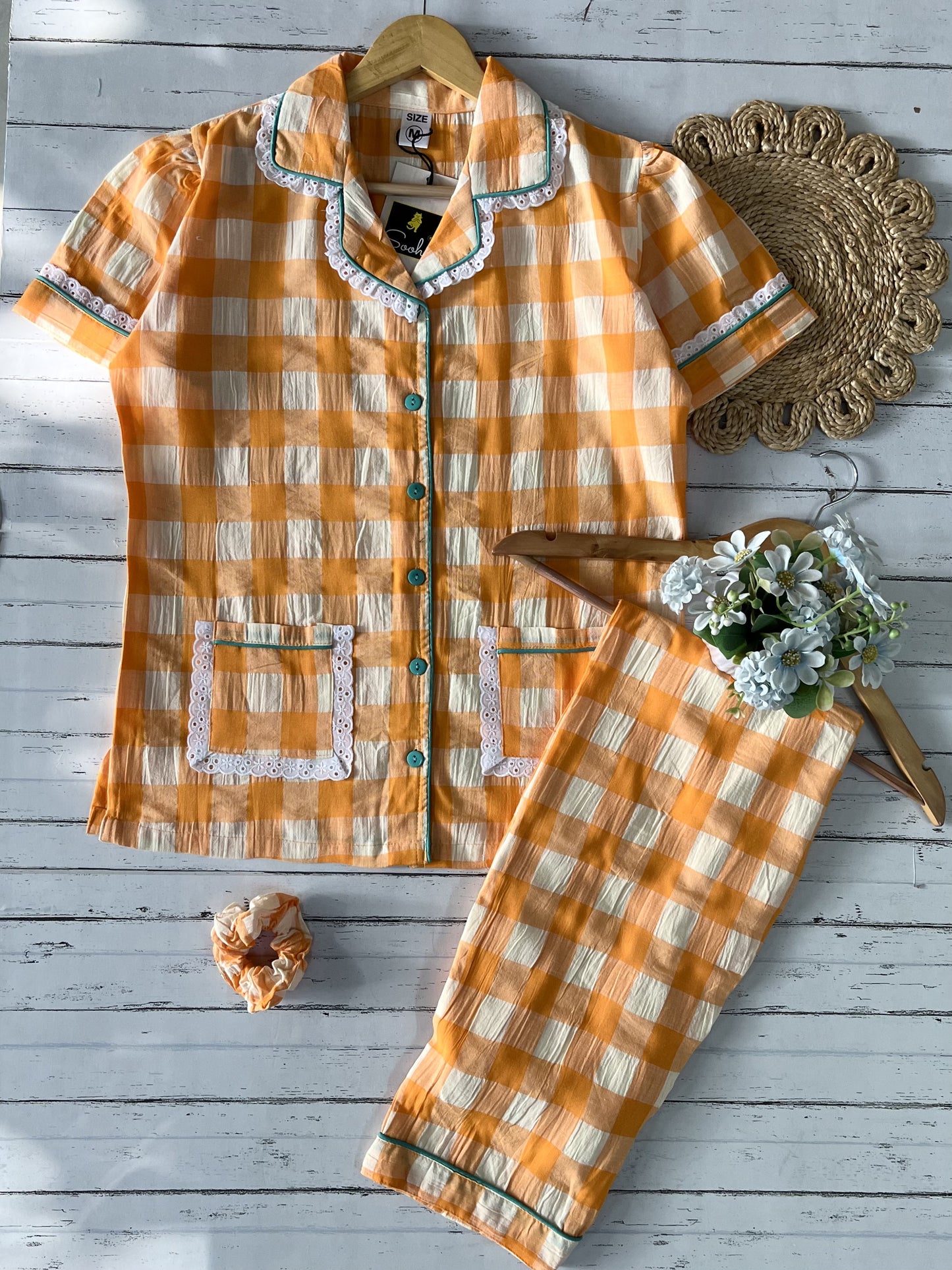 Orange Checks Pj Set (Women)