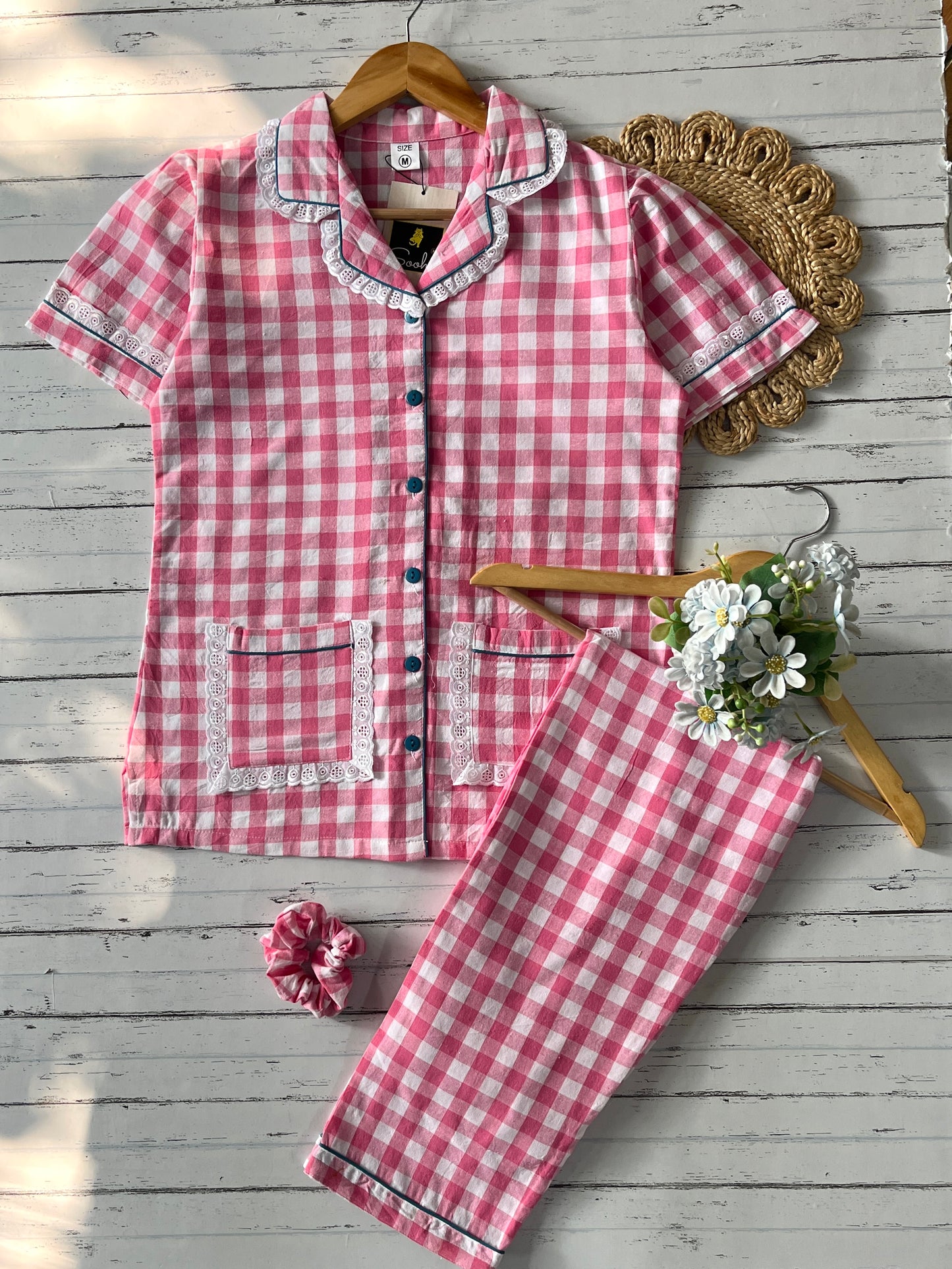 Daisy Pink Checks Pj Set (Women)