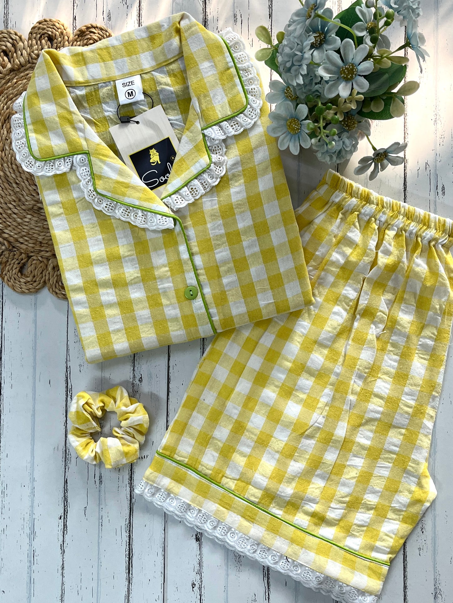 Yellow Check with Shorts Set (Women)