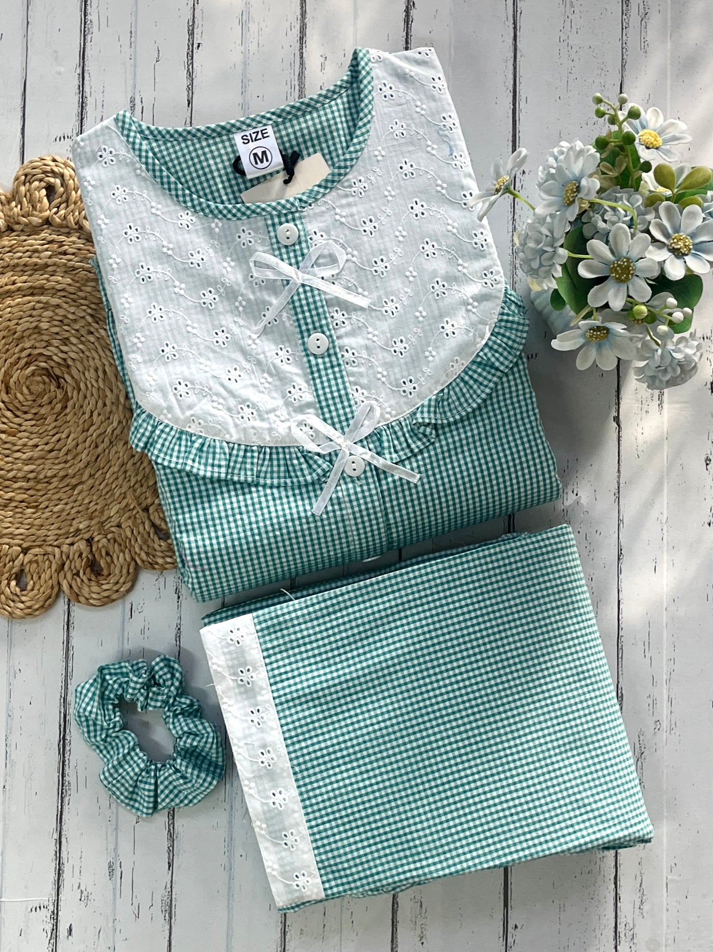 Green Checks Round Neck Pj Set (Women)