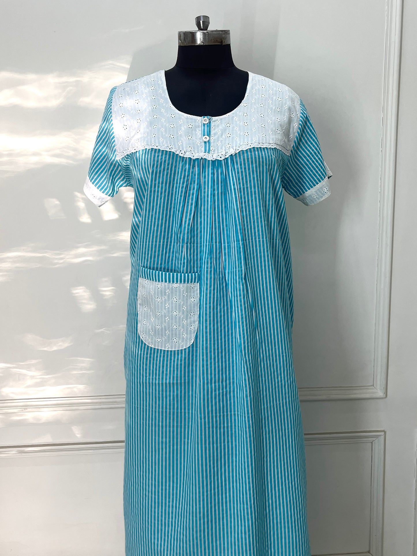 Blue Stripes Cotton Nighty (Women)