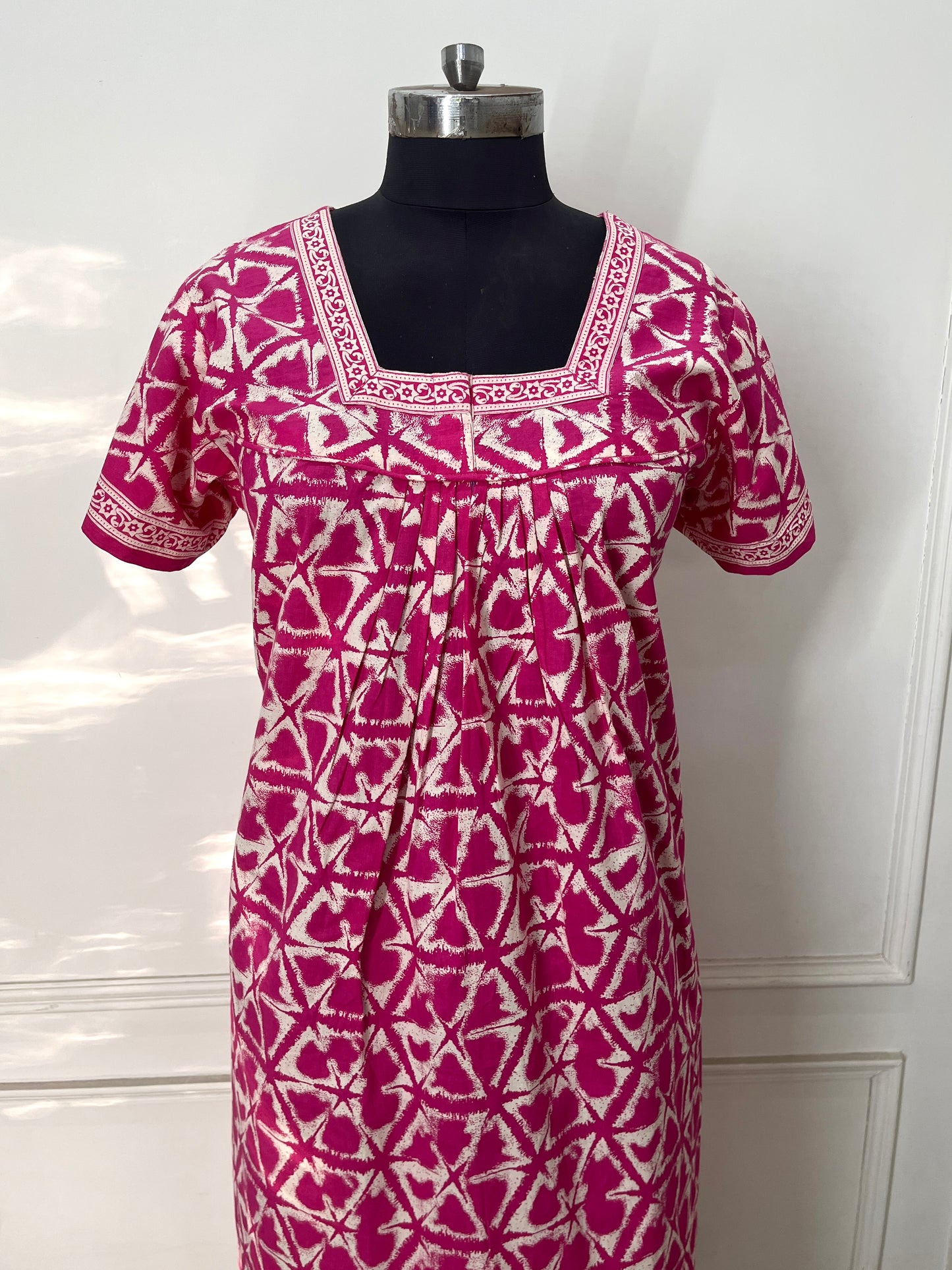 Pink Jaipuri Cotton Nighty (Women)