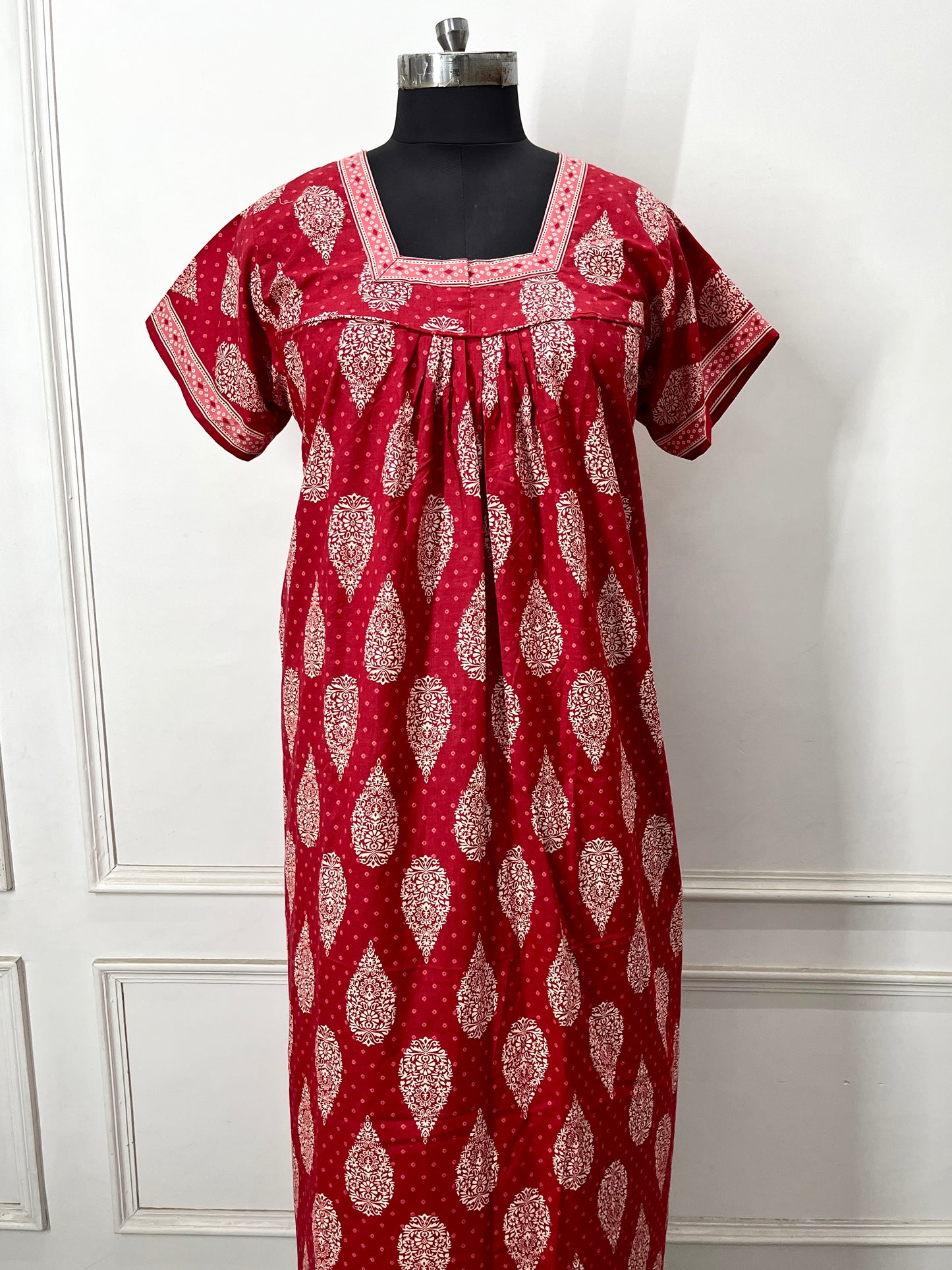 Red Buta Cotton Nighty (Women)