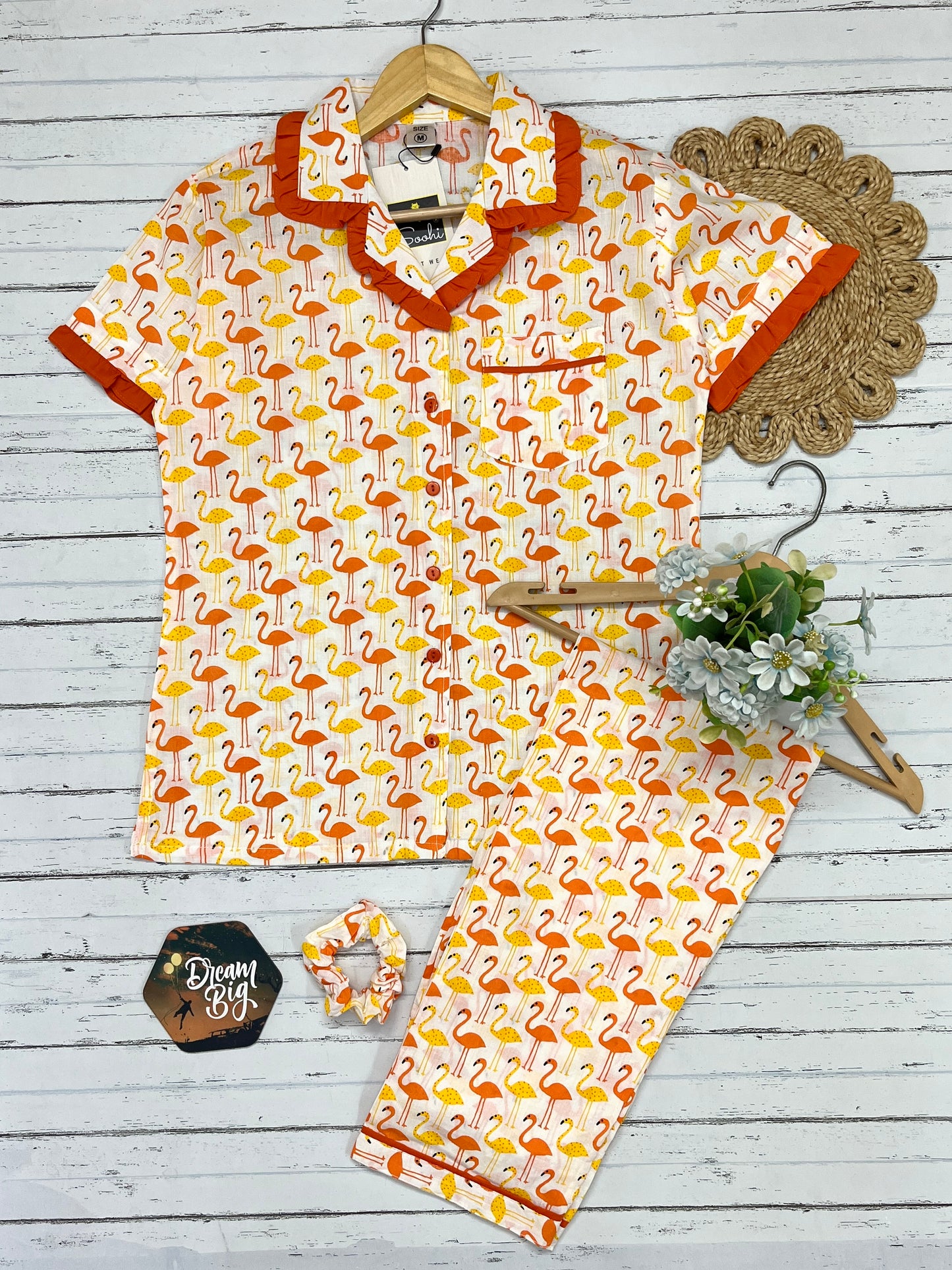 Yellow Flamingo pure cotton Pj Set (Women)