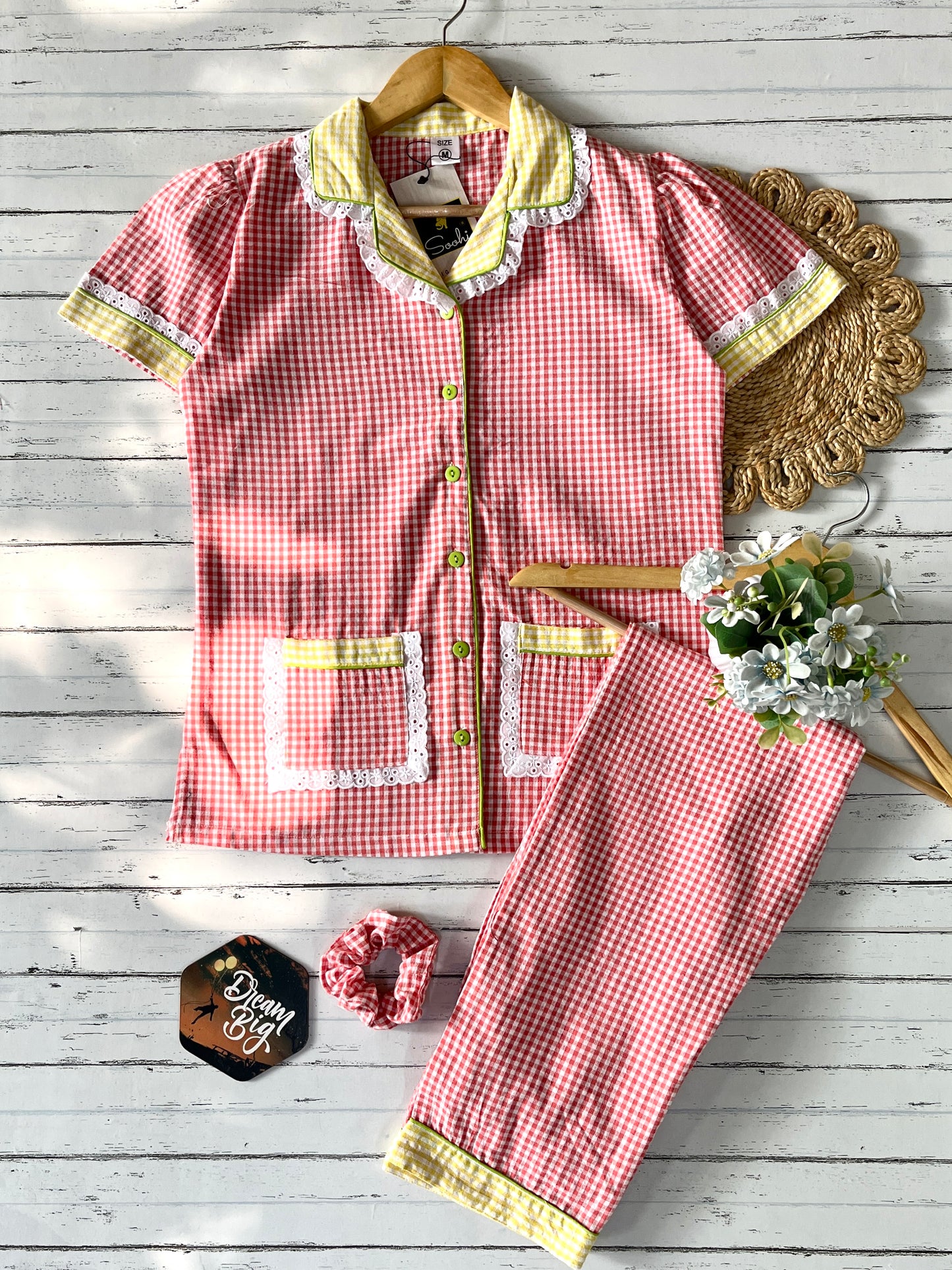 Orange Yellow Daisy Checks Pj Set (Women)