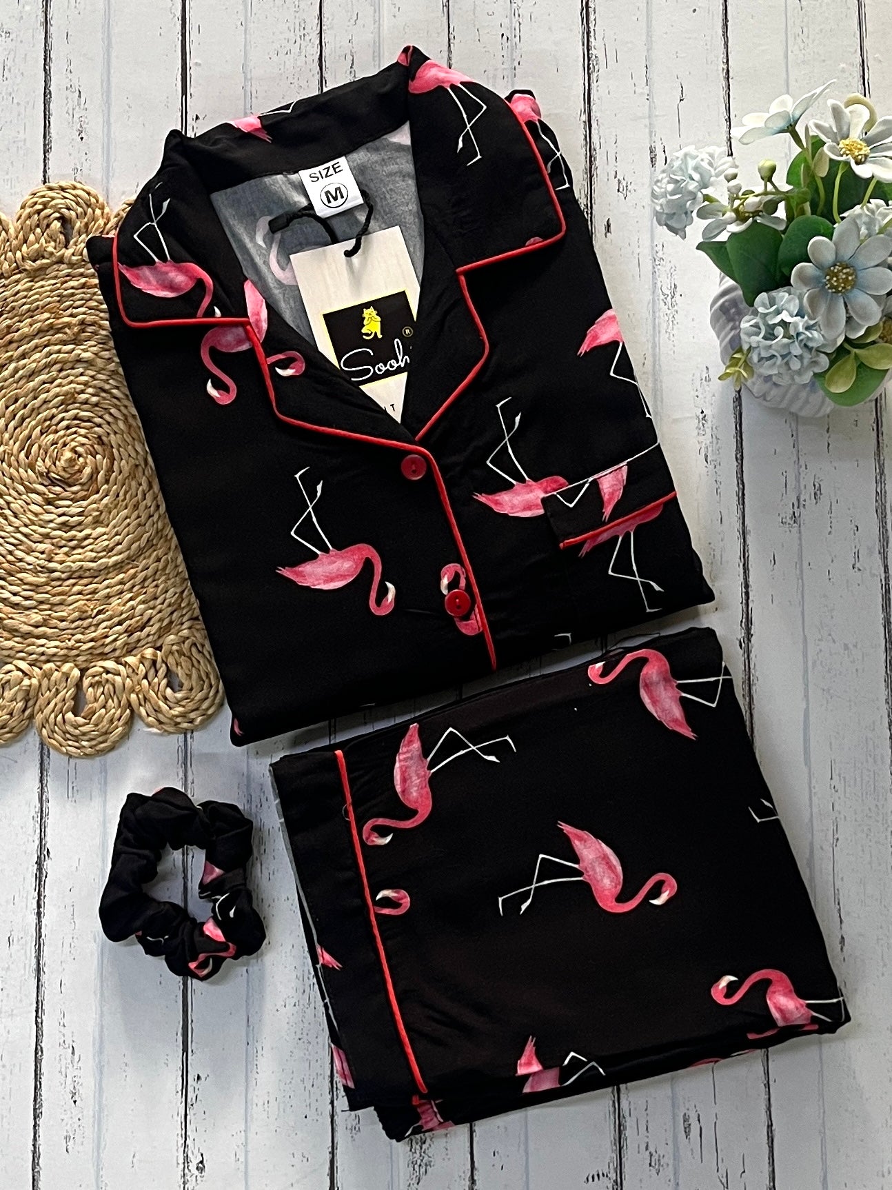 Black Pink Flamingo Pj Set (Women)