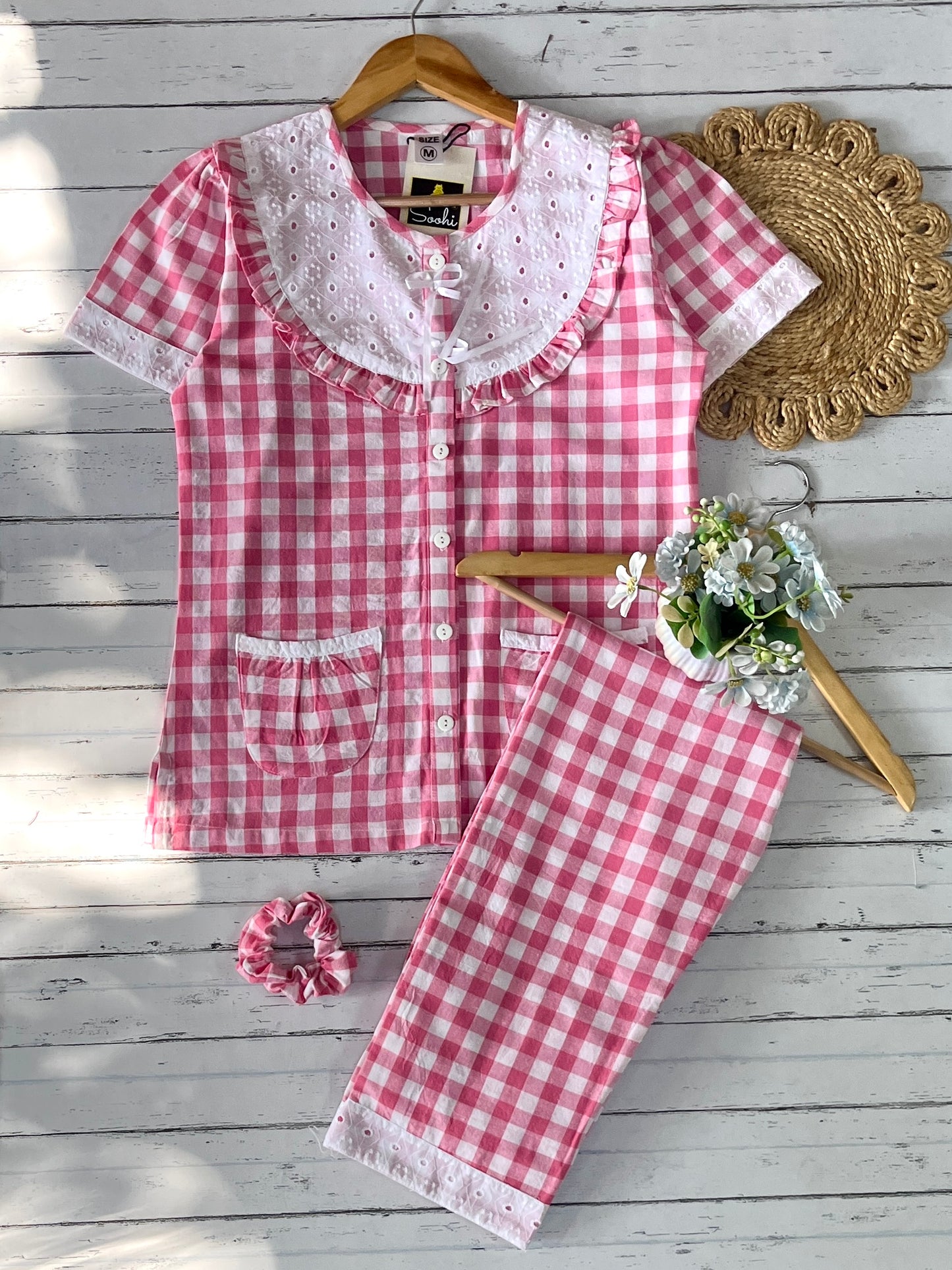 Pink Candy Checks Pj Set (Women)