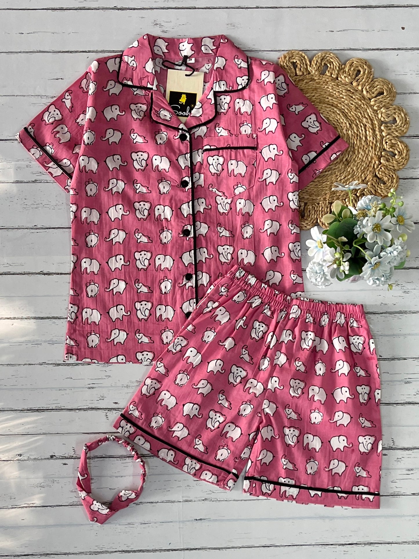 Pink Elephant Shorts Set (Kids)