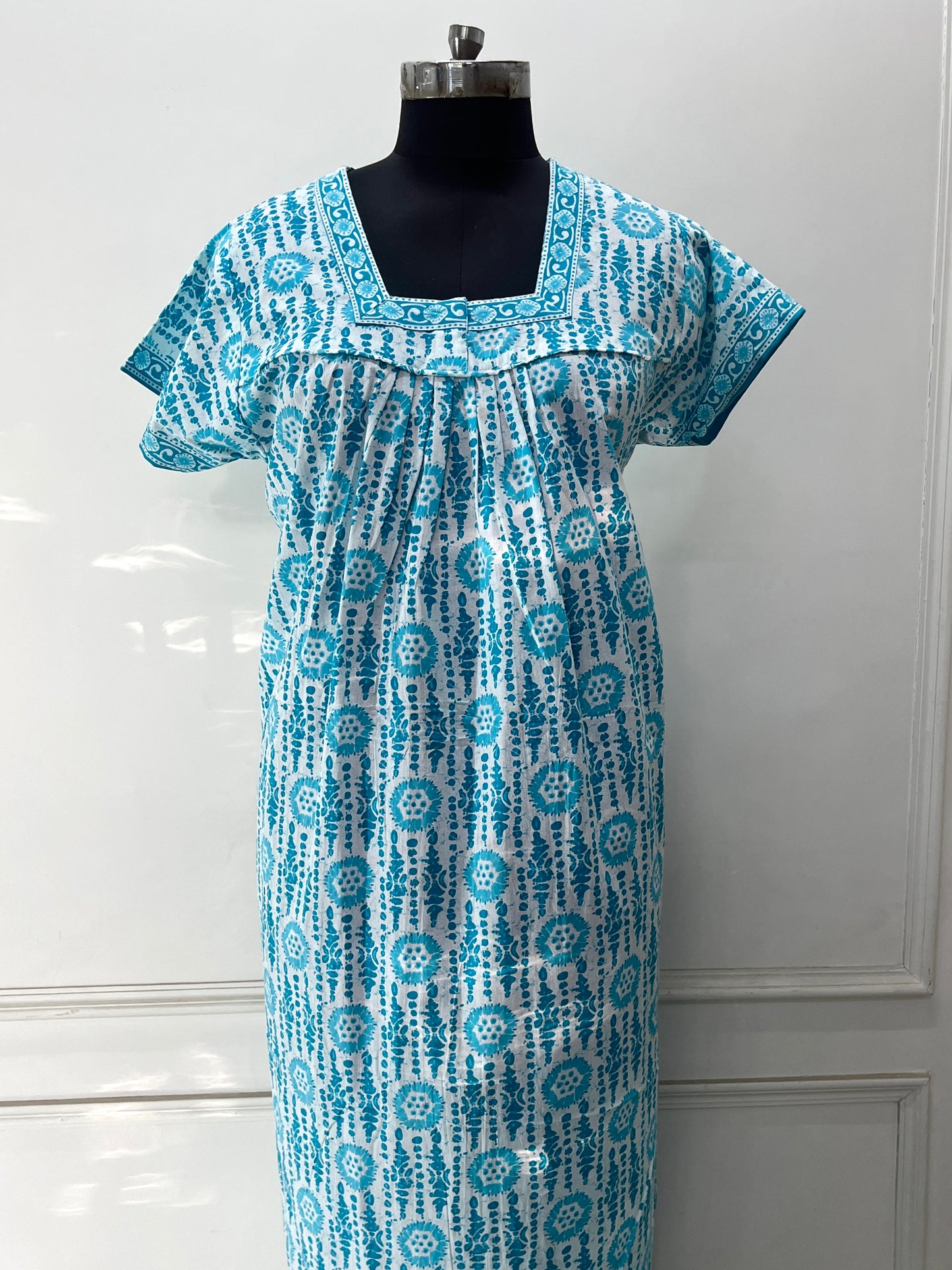 Blue Blocks Cotton Nighty (Women)