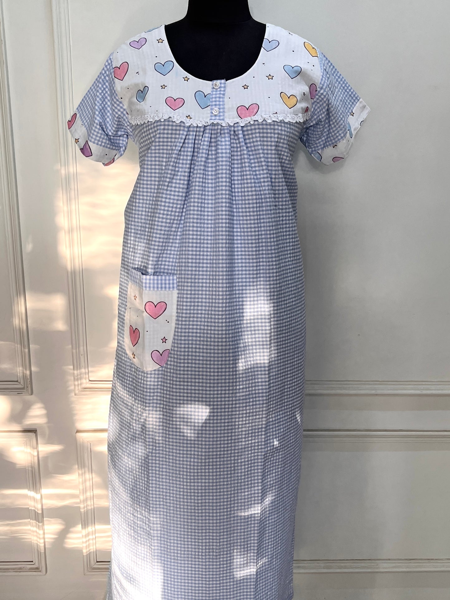 Blue Checks with Hearts Nighty (Women)