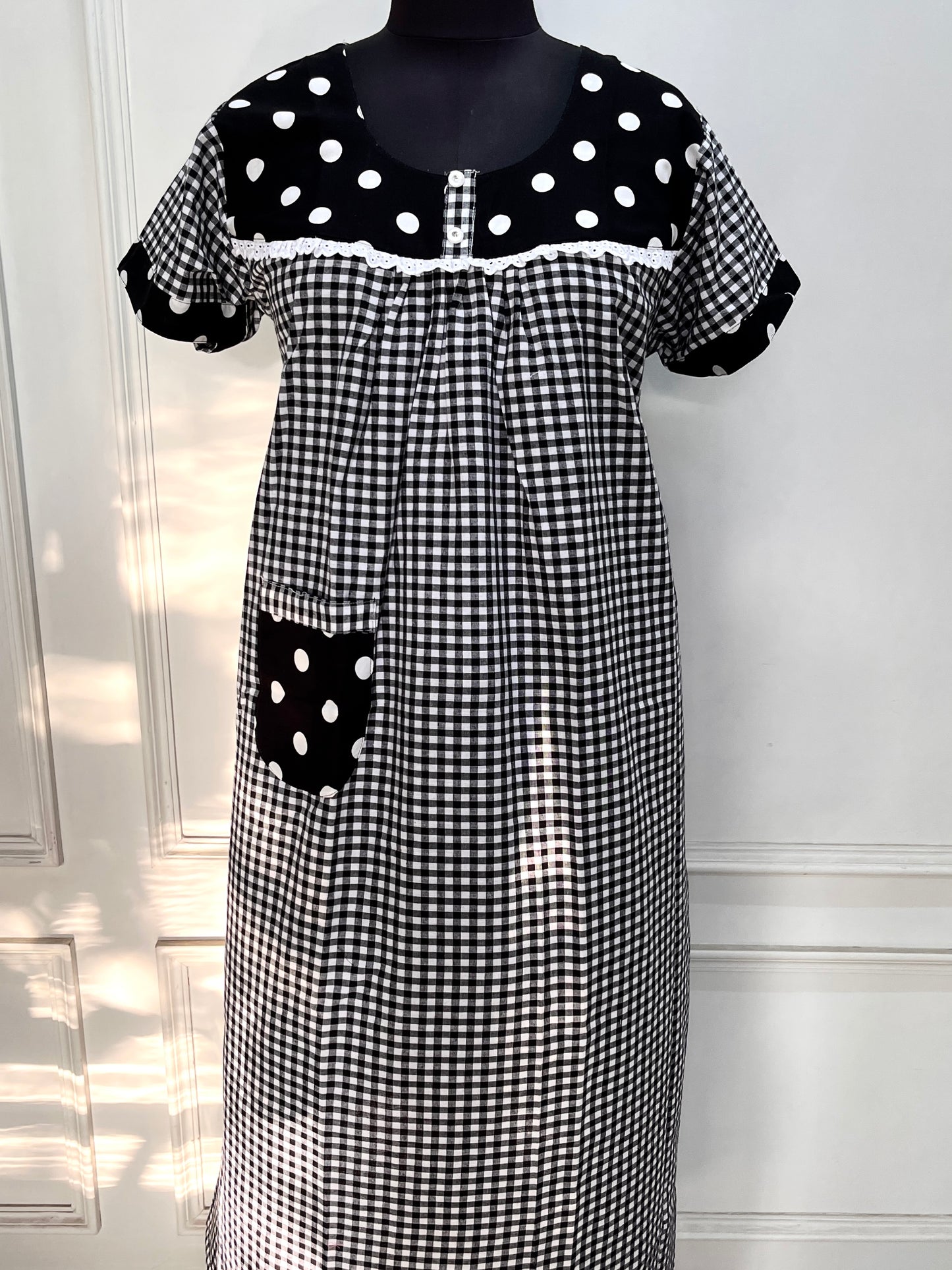 Black Polka Gingham Nighty (Women)