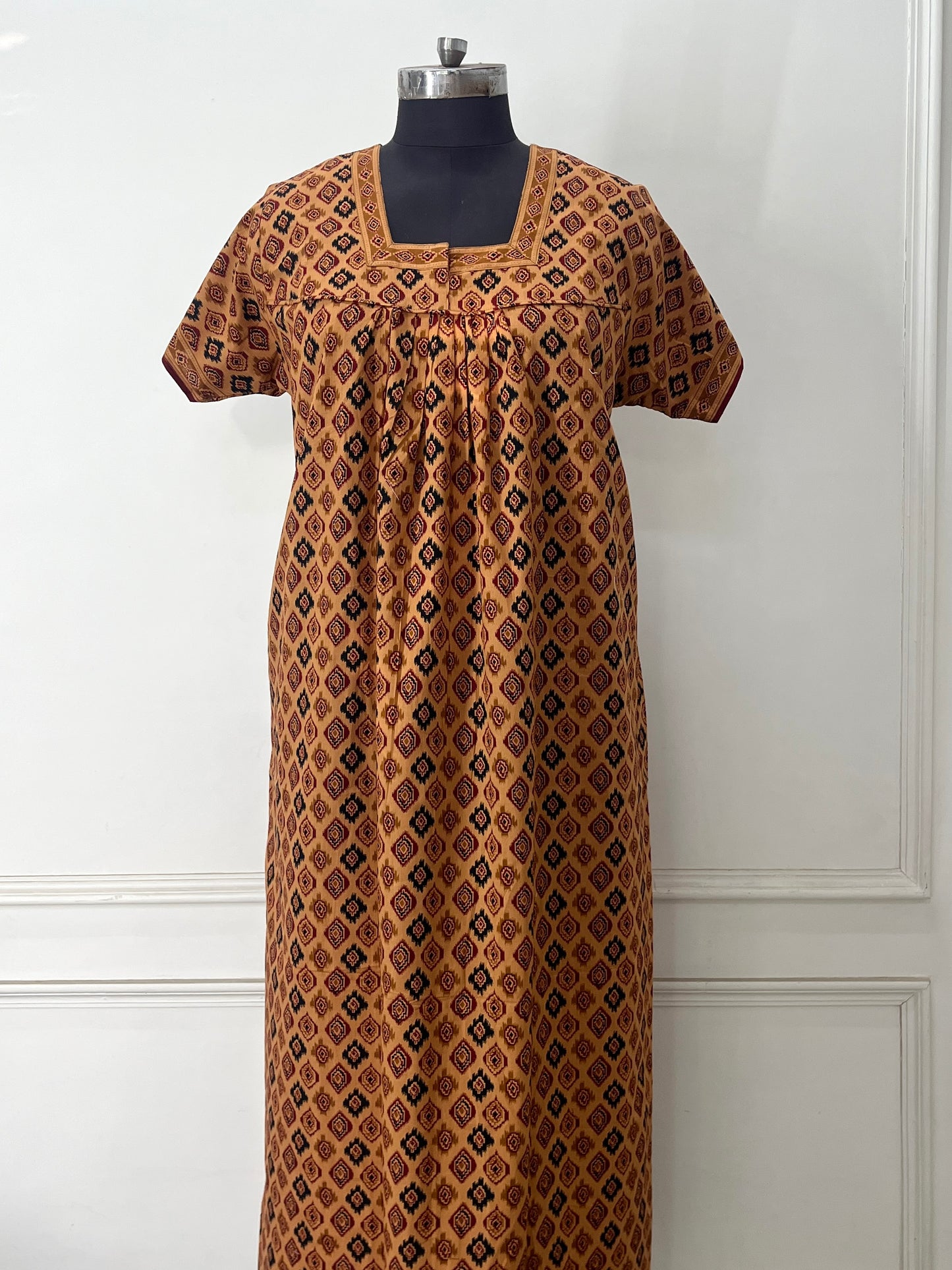 Brown Blocks Cotton Nighty (Women)