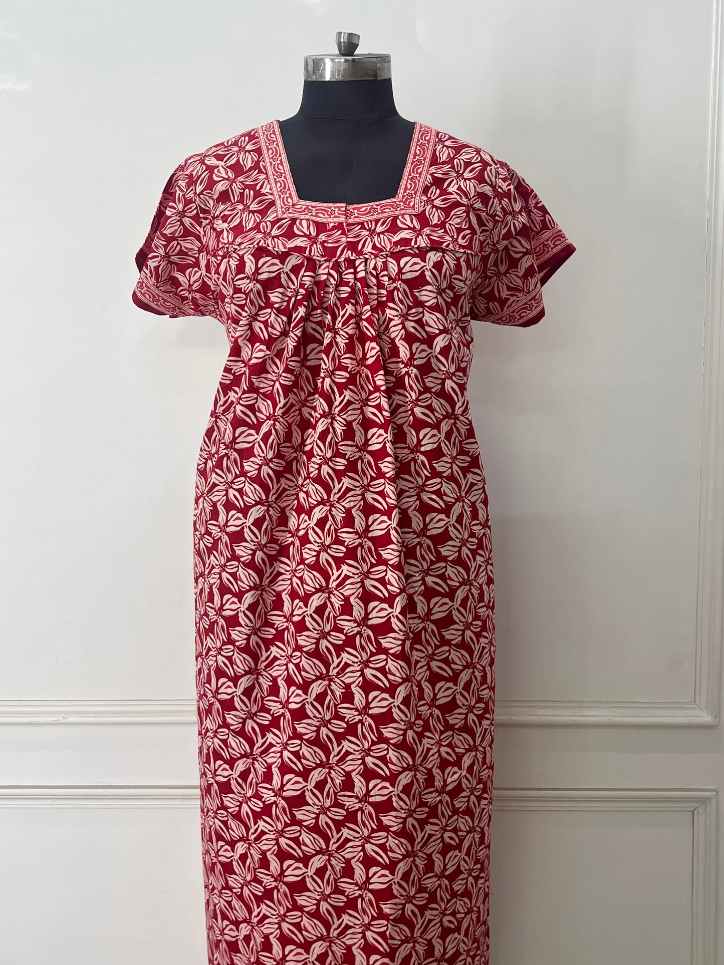 Red Leaves Cotton Nighty (Women)
