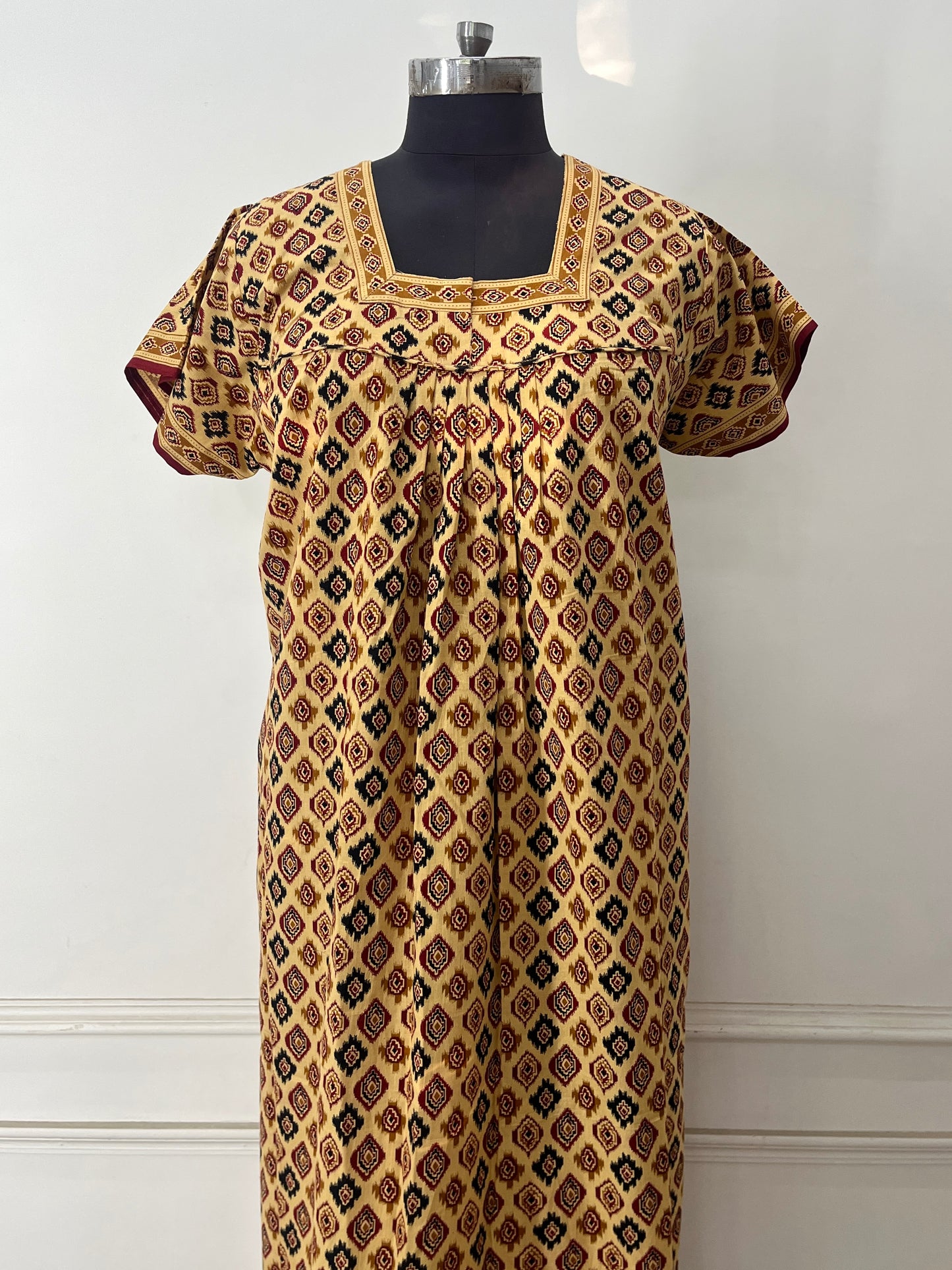 Mustard Blocks Cotton Nighty (Women)