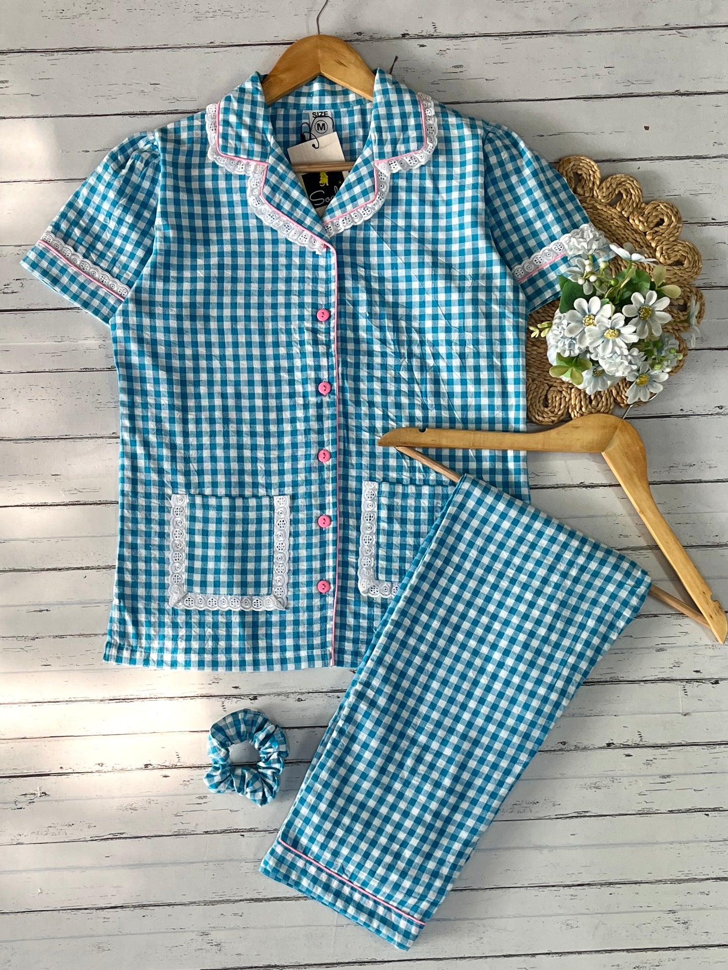 Daisy Blue Checks Pj Set (Women)