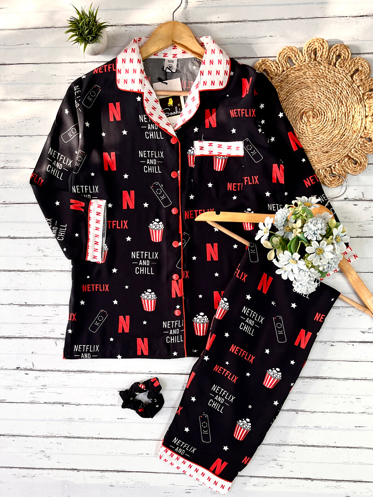 Black Netflix Pj Set (Women)