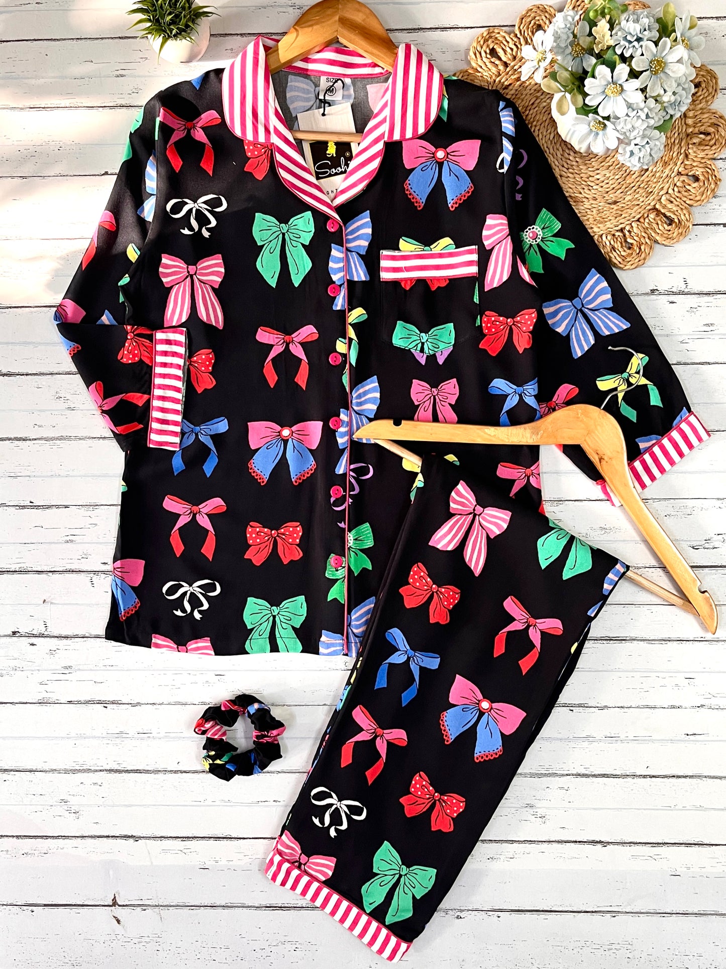 Black Multi Bows Pj Set (Women)
