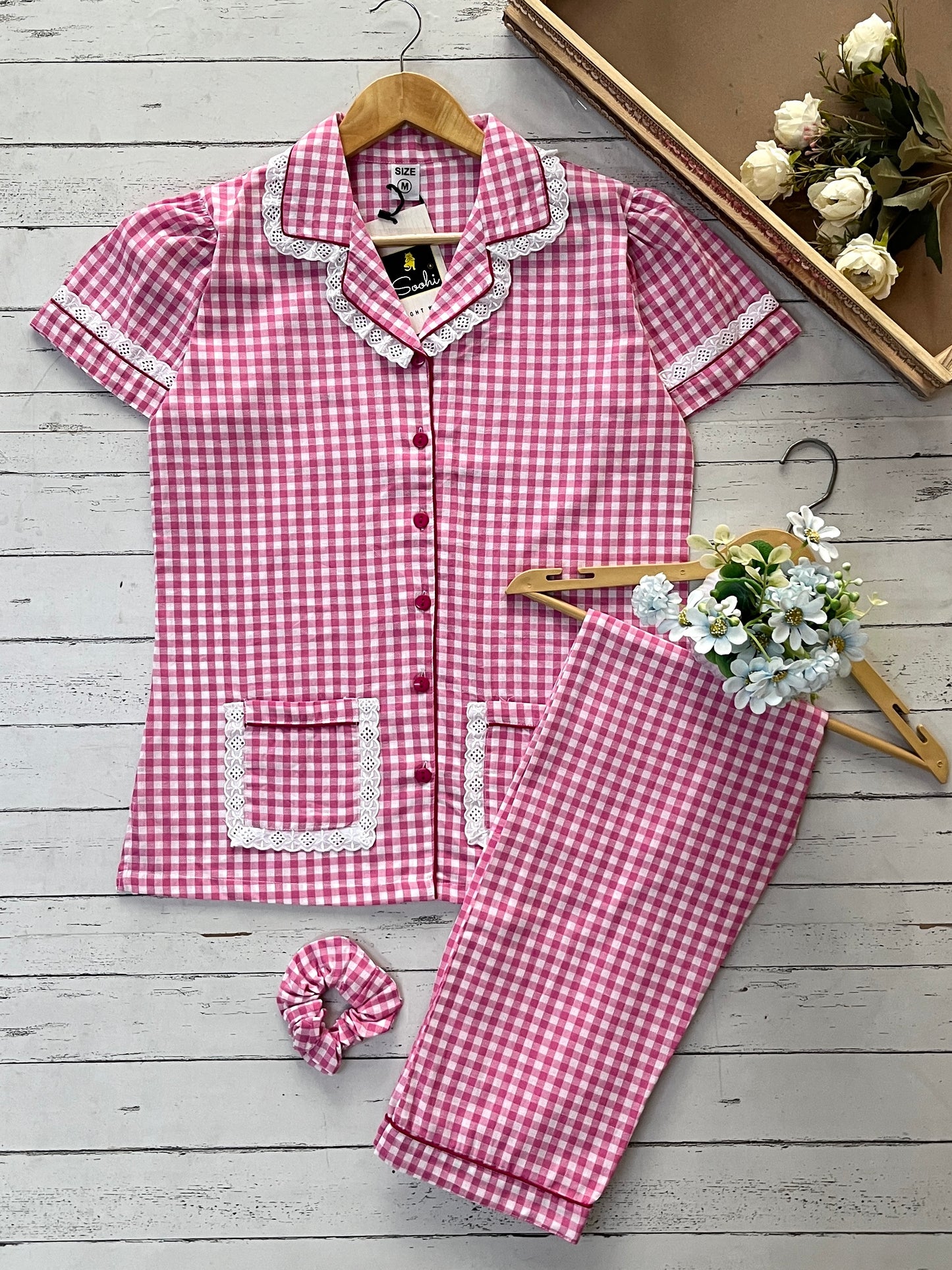 Pink Gingham Check Pj Set (Women)