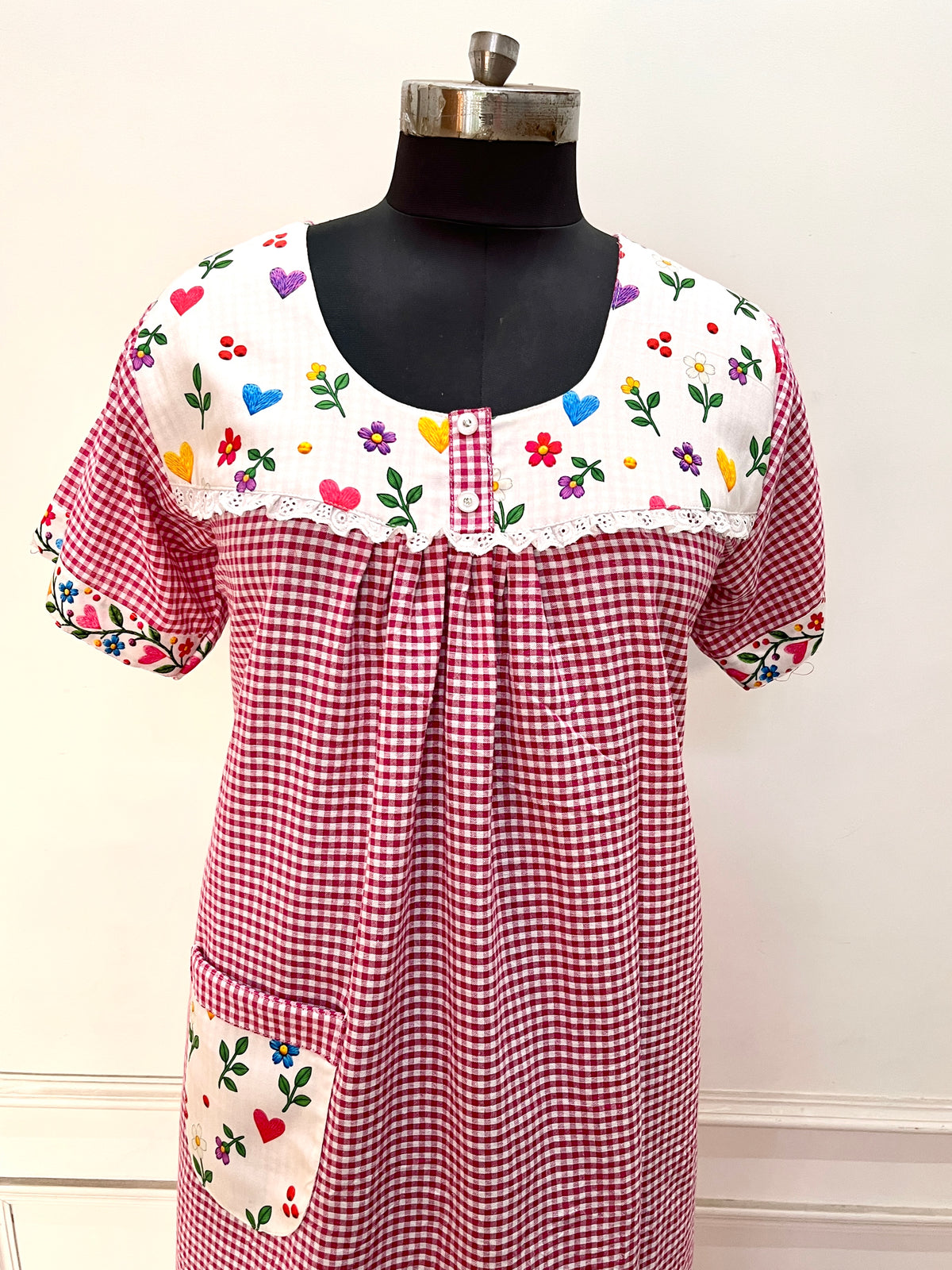 Pink Small Check Gingham Nighty (Women)