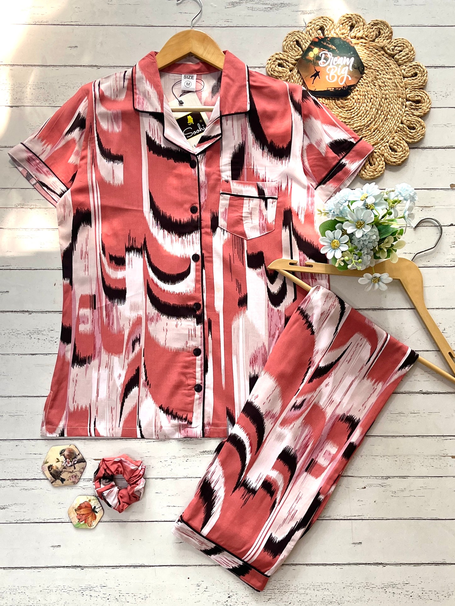 Peach Abstract PJ Set ( Women )