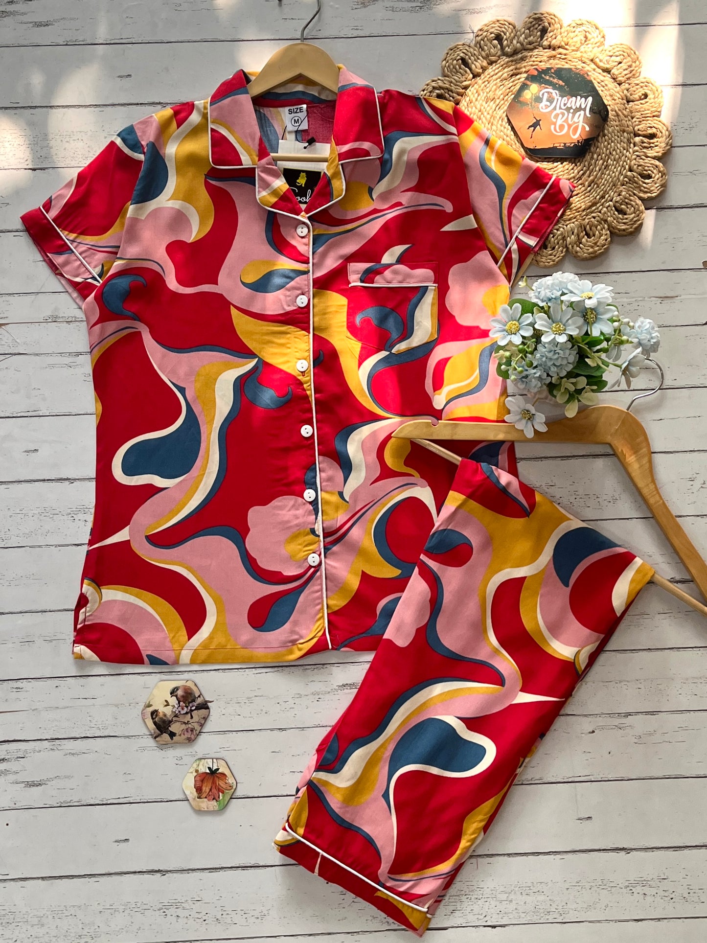 Red Abstract PJ Set ( Women )