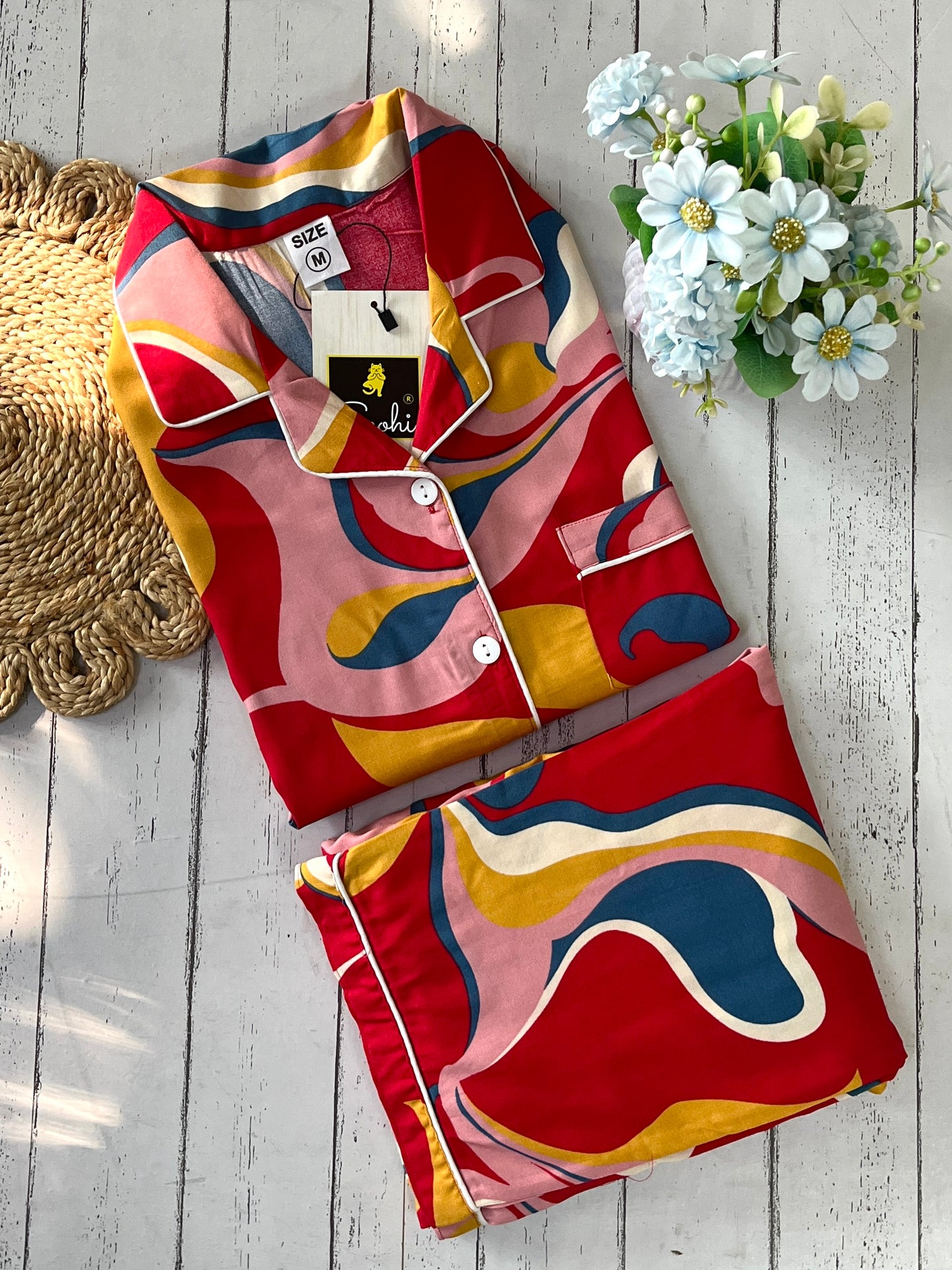 Red Abstract PJ Set ( Women )