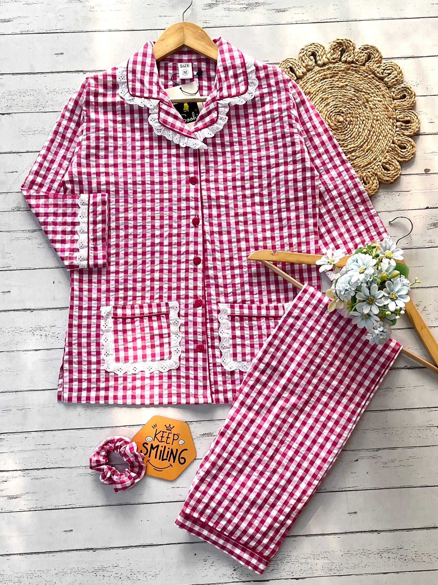 Pink Gingham Check Pj Set (Women)
