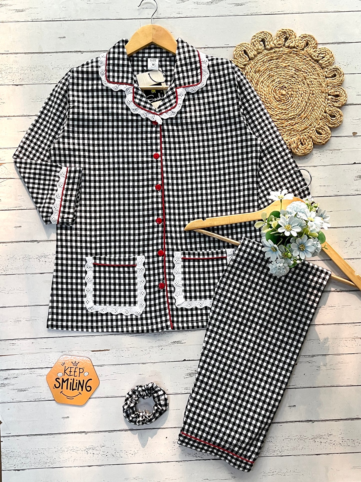 Black White Checks Pj Set (Women)
