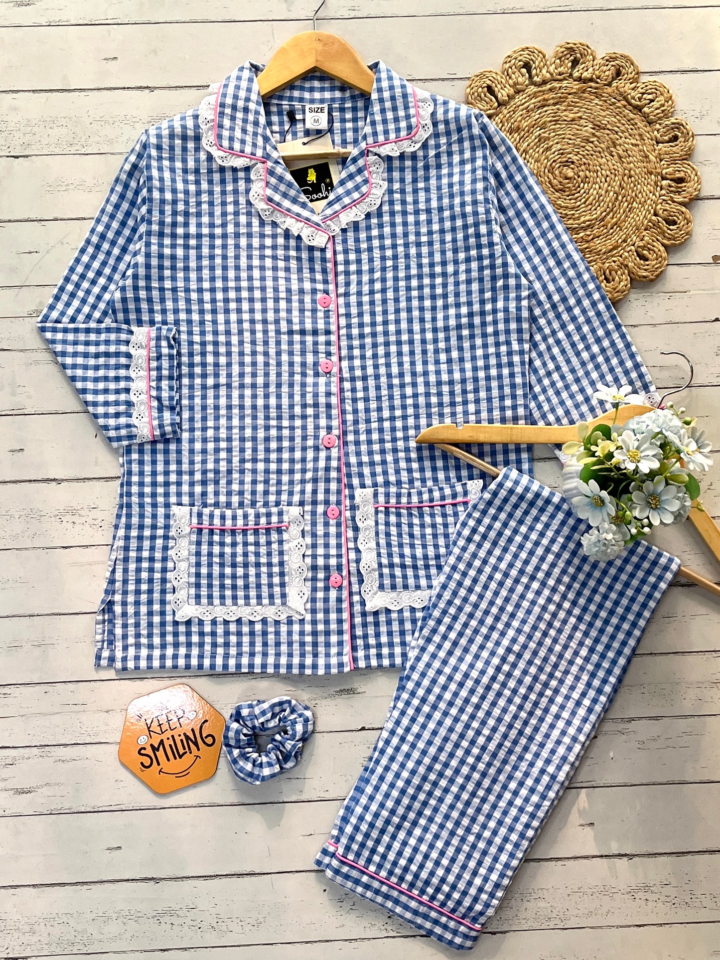 Blue Gingham Check Pj Set (Women)