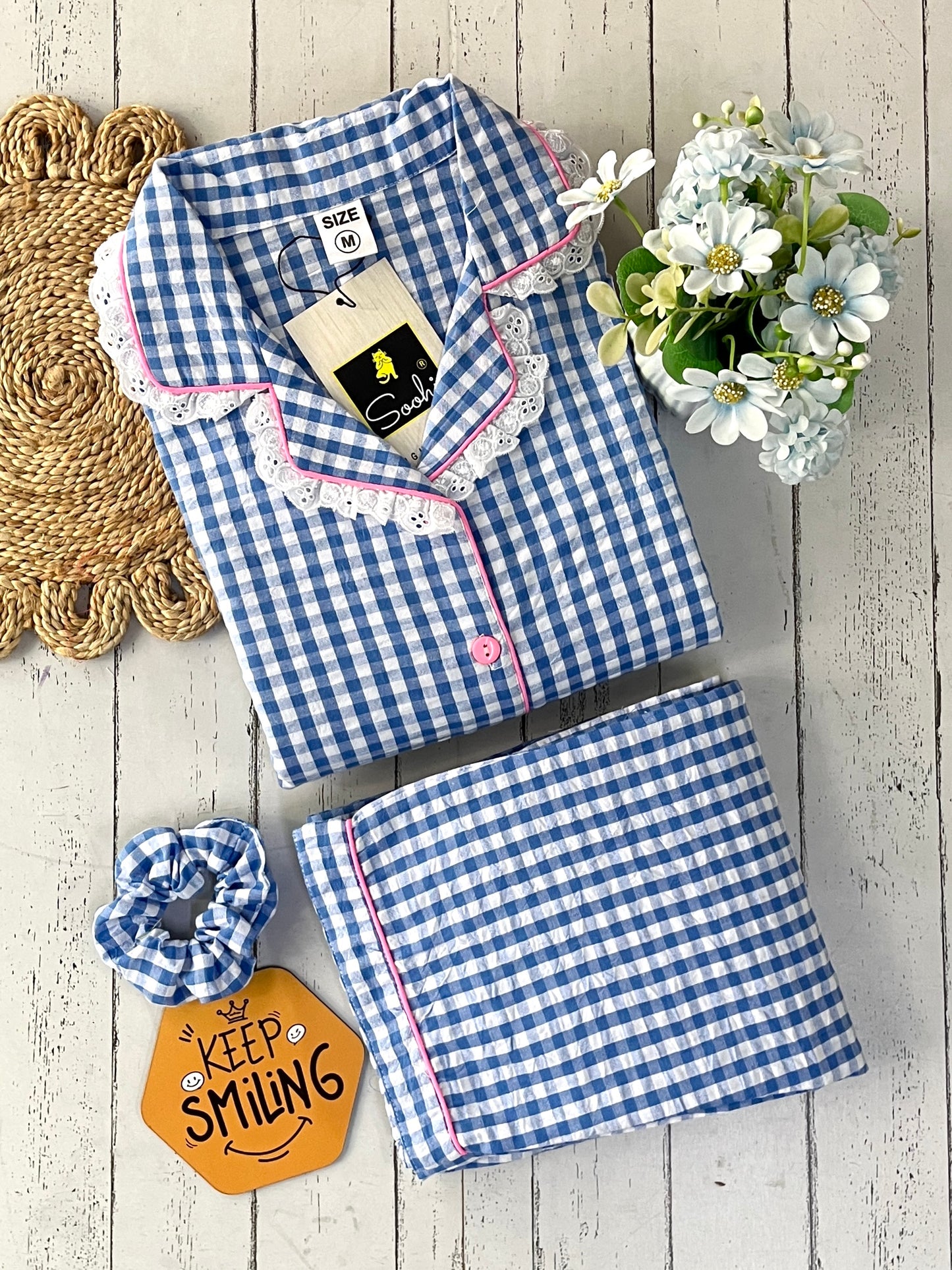 Blue Gingham Check Pj Set (Women)