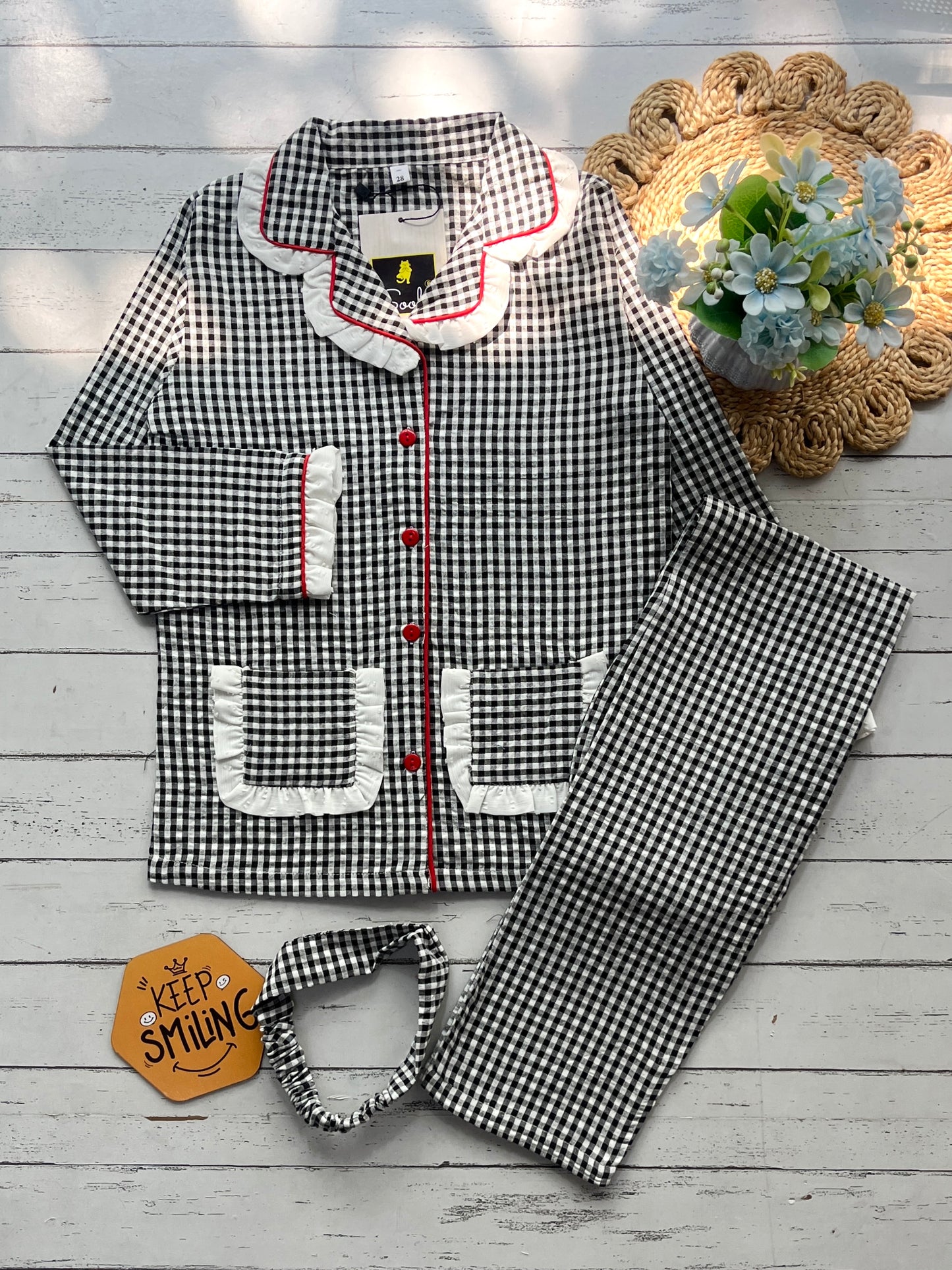 Black Check Kids Pj Set