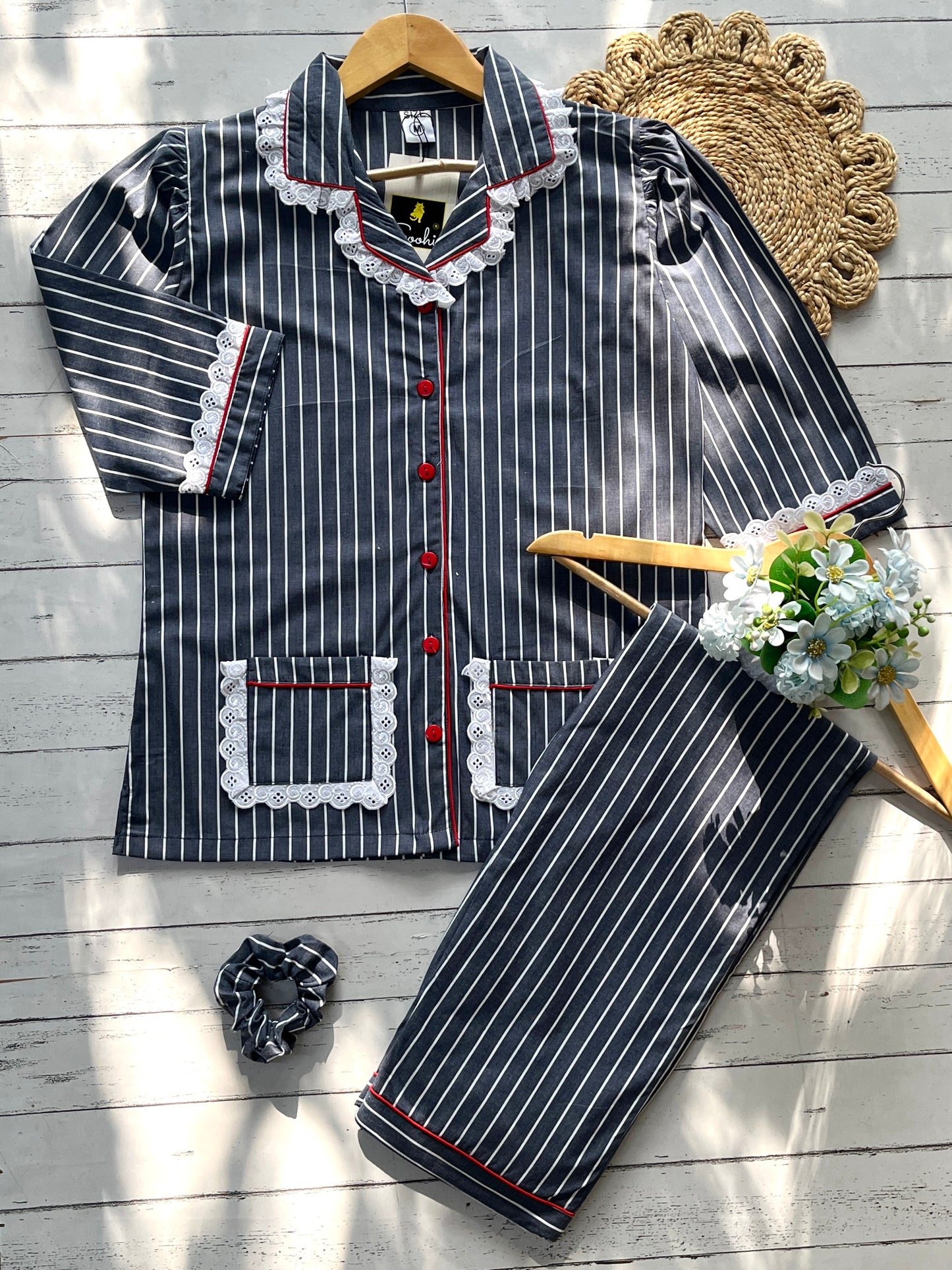 Dark Grey Stripes Pj Set (Women)