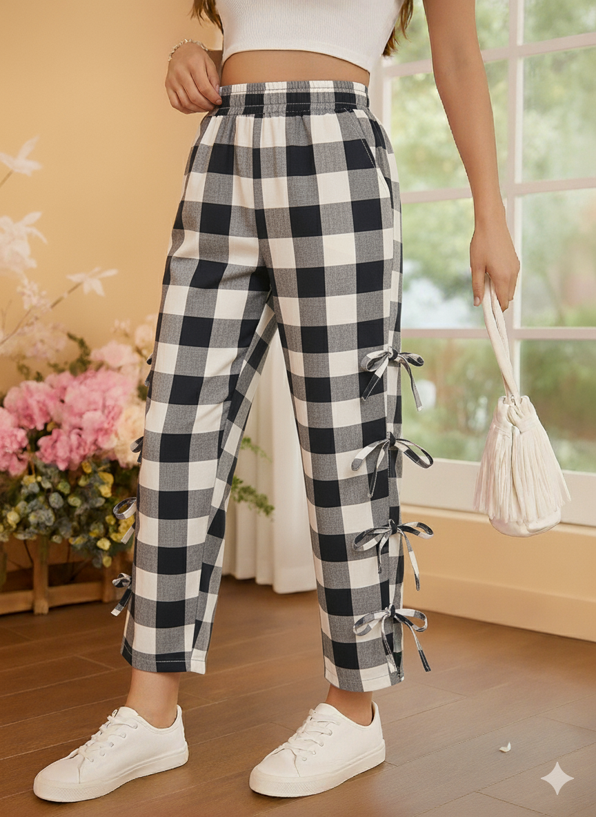 Black White Checks Joggers (Women)