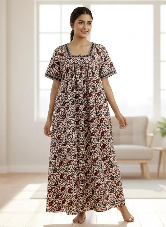 Cream Pure Cotton Nighty (Women)