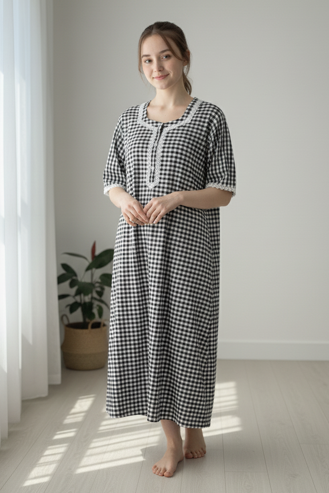 Black Gingham Check Nighty (Women)