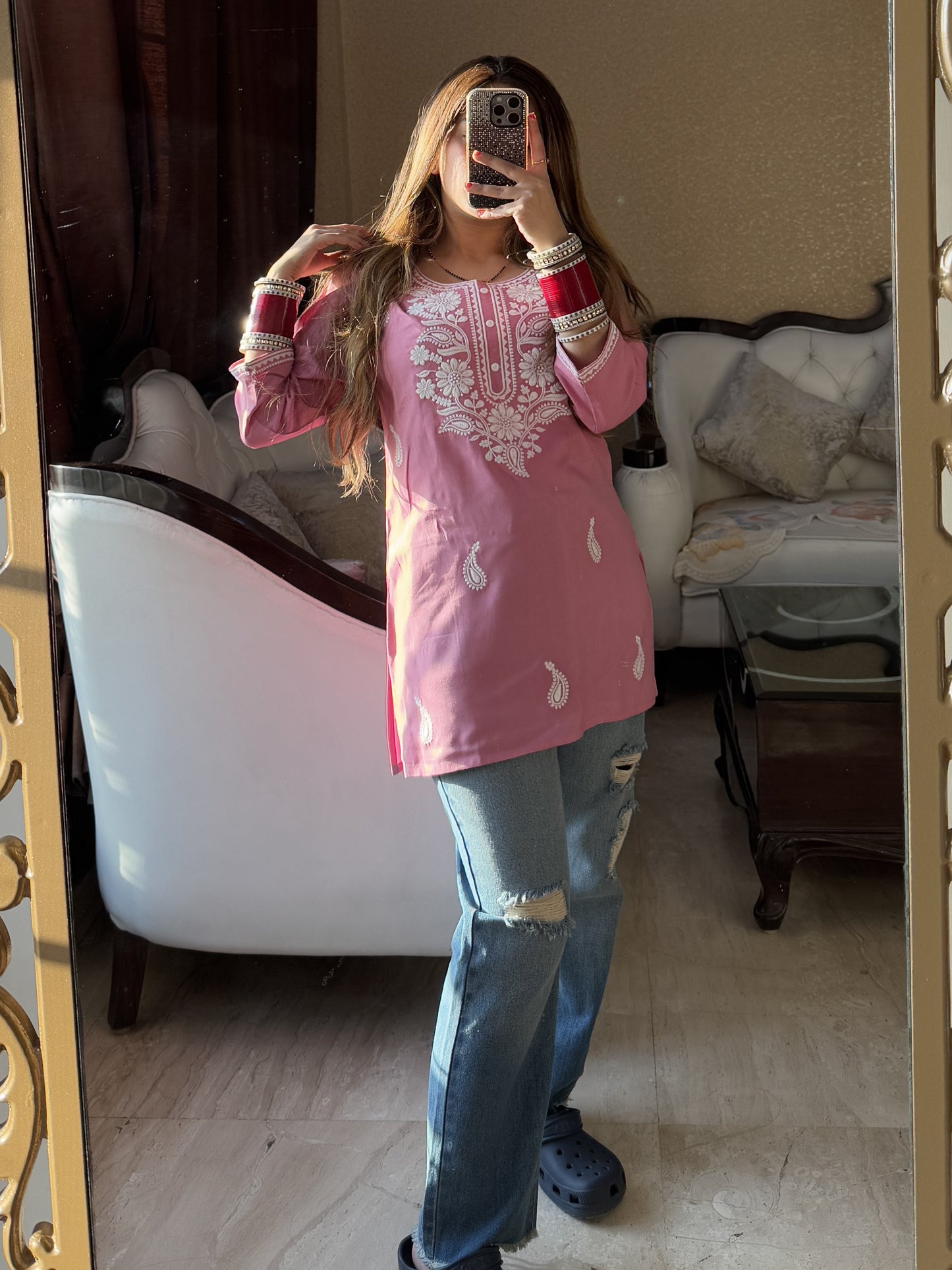 Petal Pink Chikankari Kurti (Women)