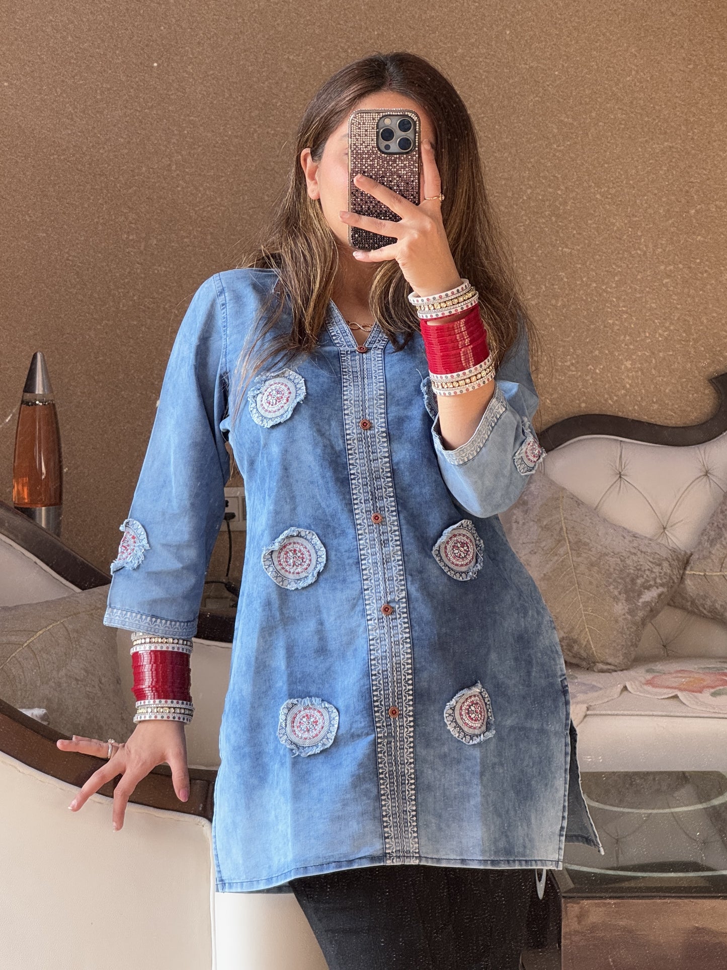 Indie Patch Denim Kurti (Women)